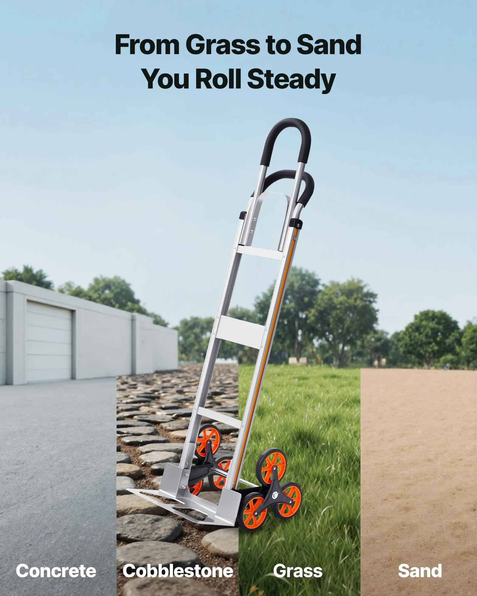 VEVOR Carrello Saliscale Capacità di Salita Scale 150 kg, Carrello Pieghevole in Lega di Alluminio con Maniglia Telescopica, 6 Ruote e 2 Corde Elastiche, per Casa, Generi Alimentari, Magazzino