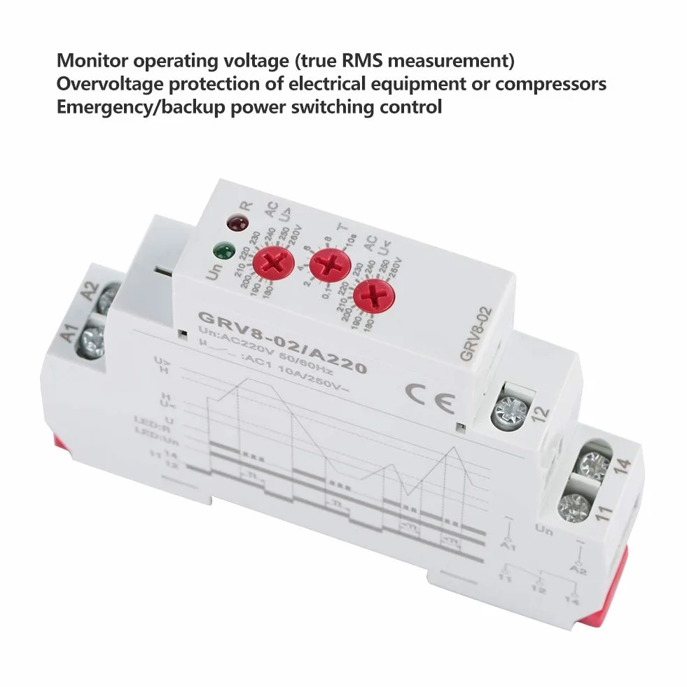 Relè di monitoraggio tensione, GRV8-02 Relè di controllo tensione monofase per apparecchiature elettriche o compressori, controllo(GRV8-02/AD240)