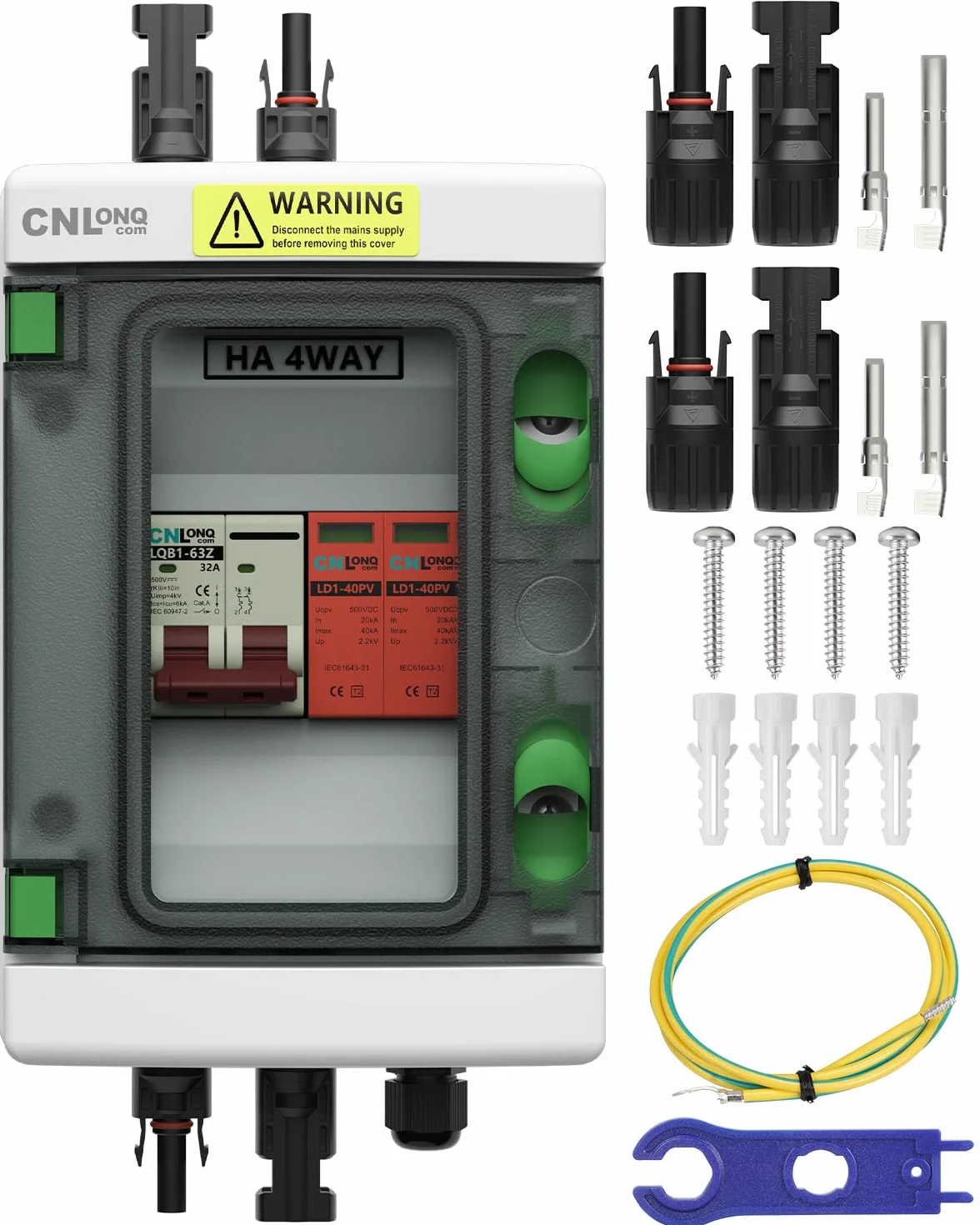 Protezione da Sovratensione Solare PV DC500V 32A Interruttore Magnetotermico 1 ingressi 1 uscite e Scaricatore di Sovratensione con Scatola di Giunzione Impermeabile IP65