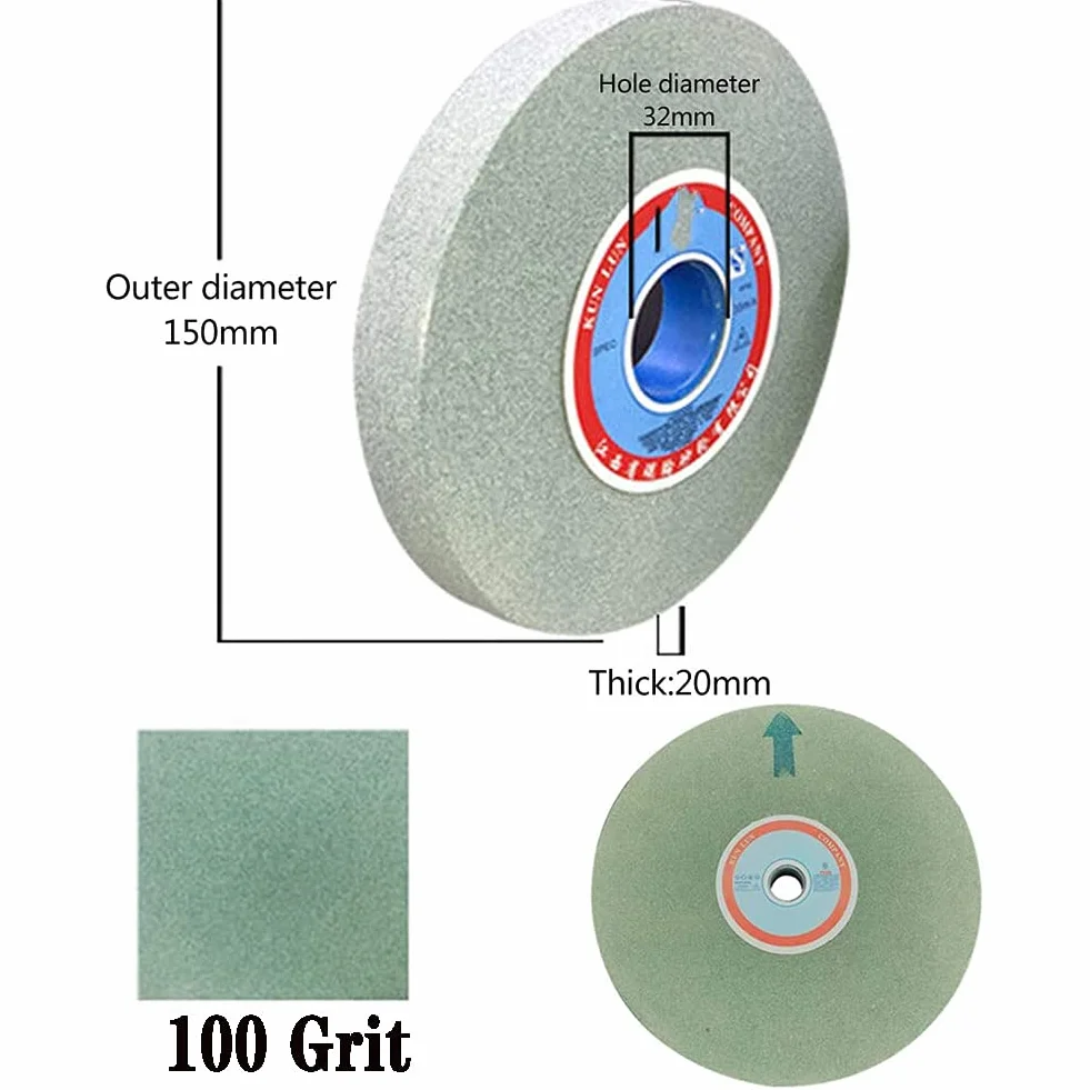Mola Abrasiva Da Banco Disco Abrasivo 150mmx32mmx20mm 100 Grit Lucidatura Pietra Metallica
