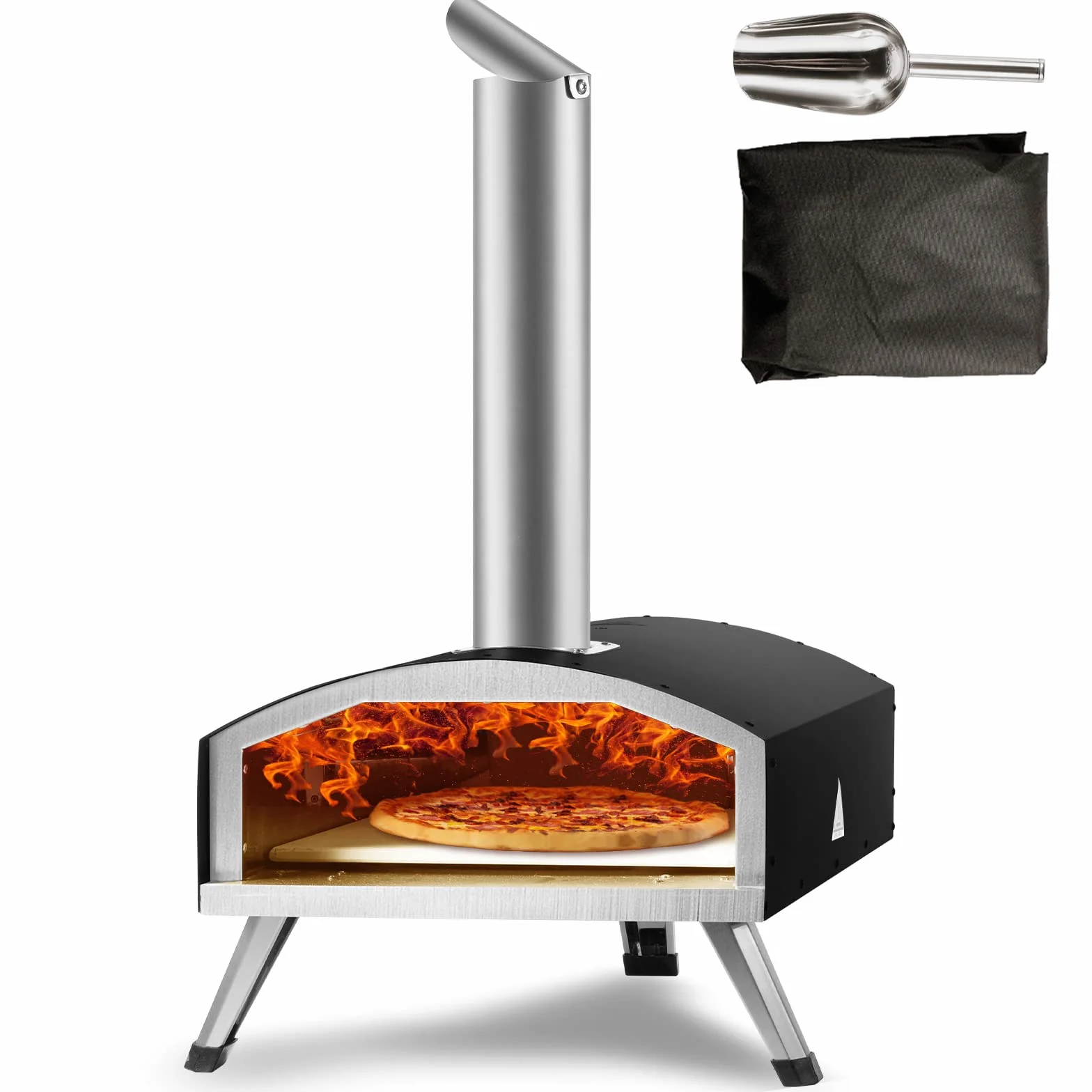 VEVOR Forno per Pizza Portatile a Pellet di Legno con Pietra per Pizza 12 Pollici Temperatura Max. 540℃, Forno Pizza Portatile da Esterno a Pellet di Legno per Viaggio Campeggio Festa Evento Banchetto