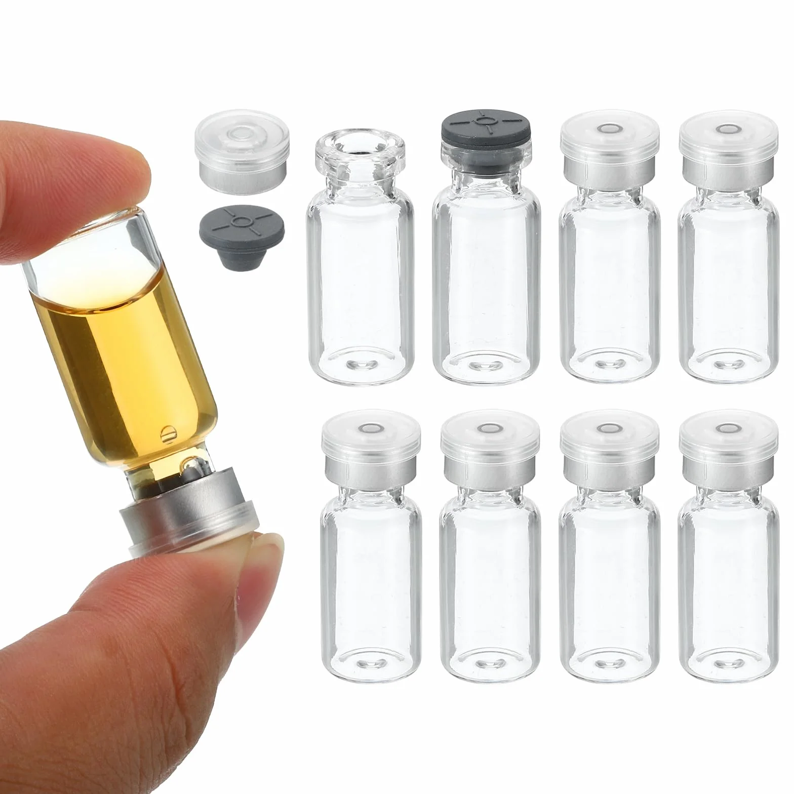 PATIKIL 3ml Fiale Vuote Borosilicato Vetro Laboratorio con Tappo Gomma e Pinze 8 Pacco