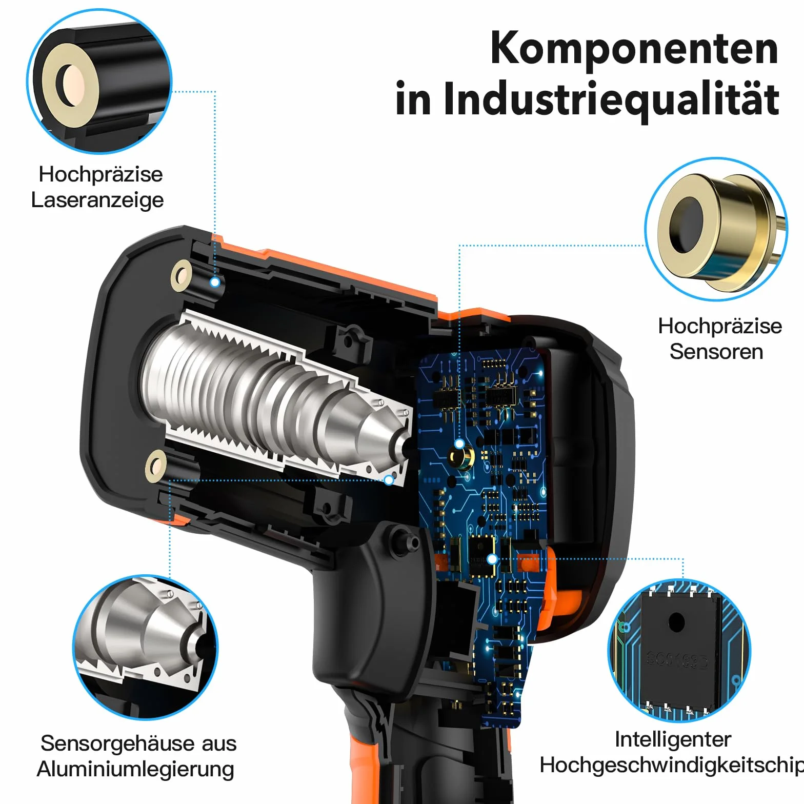 MESTEK Termometro a Infrarossi Digitale -40°C~1600°C con K-Probe Senza Contatto LCD