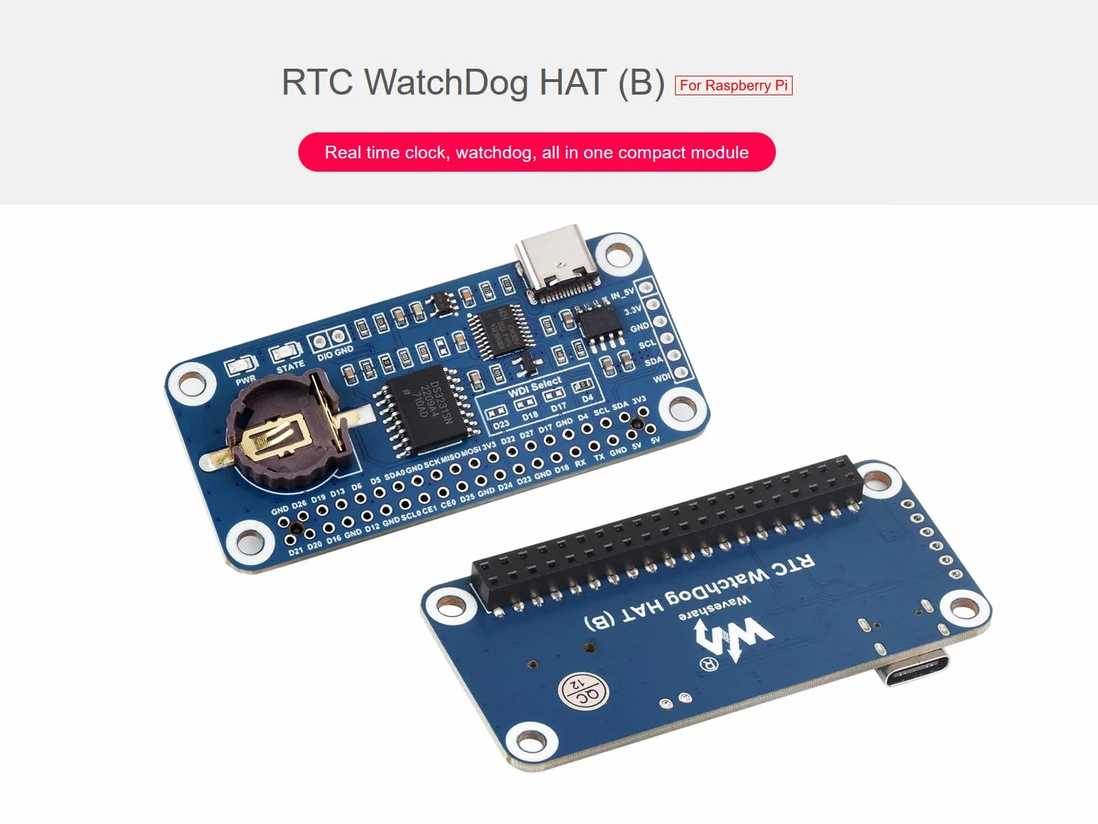 RTC WatchDog HAT per Raspberry Pi 4B/3B+/3B/2B/Zero W/Zero WH/Zero 2W/Jetson Nano, chip RTC ad alta precisione DS3231SN integrato, orologio in tempo reale, watchdog, monitoraggio reset automatico,