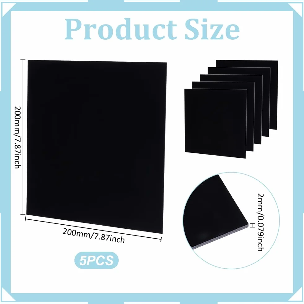 UNICRAFTALE 5 Pezzi 20x20 cm Lastre in Acrilico Quadrate Lastre in Acrilico Nero per Taglio Laser 2 mm di Spessore Lastra in Plexiglass Trasparente Lastre in Plastica Trasparente Lastre in Acrilico