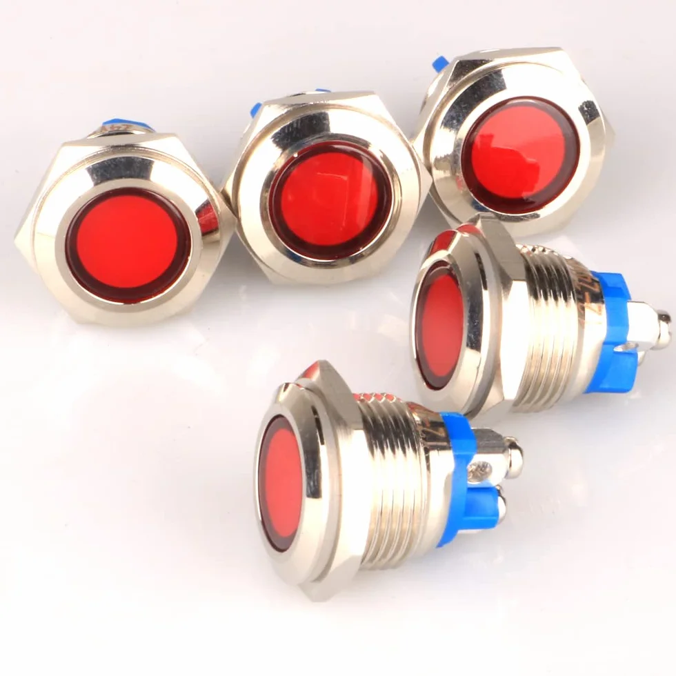 GUUZI LED Indicatore Luminoso 12V-24V 16mm Metallo Impermeabile con Cavo Rosso 5 pezzi