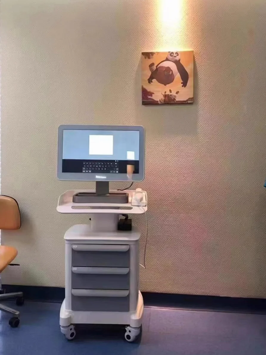 Carrello per postazione di lavoro per laptop medico con ruote, carrello da laboratorio regolabile in altezza con supporto per scanner, robusta scrivania per computer portatile per cliniche dentali