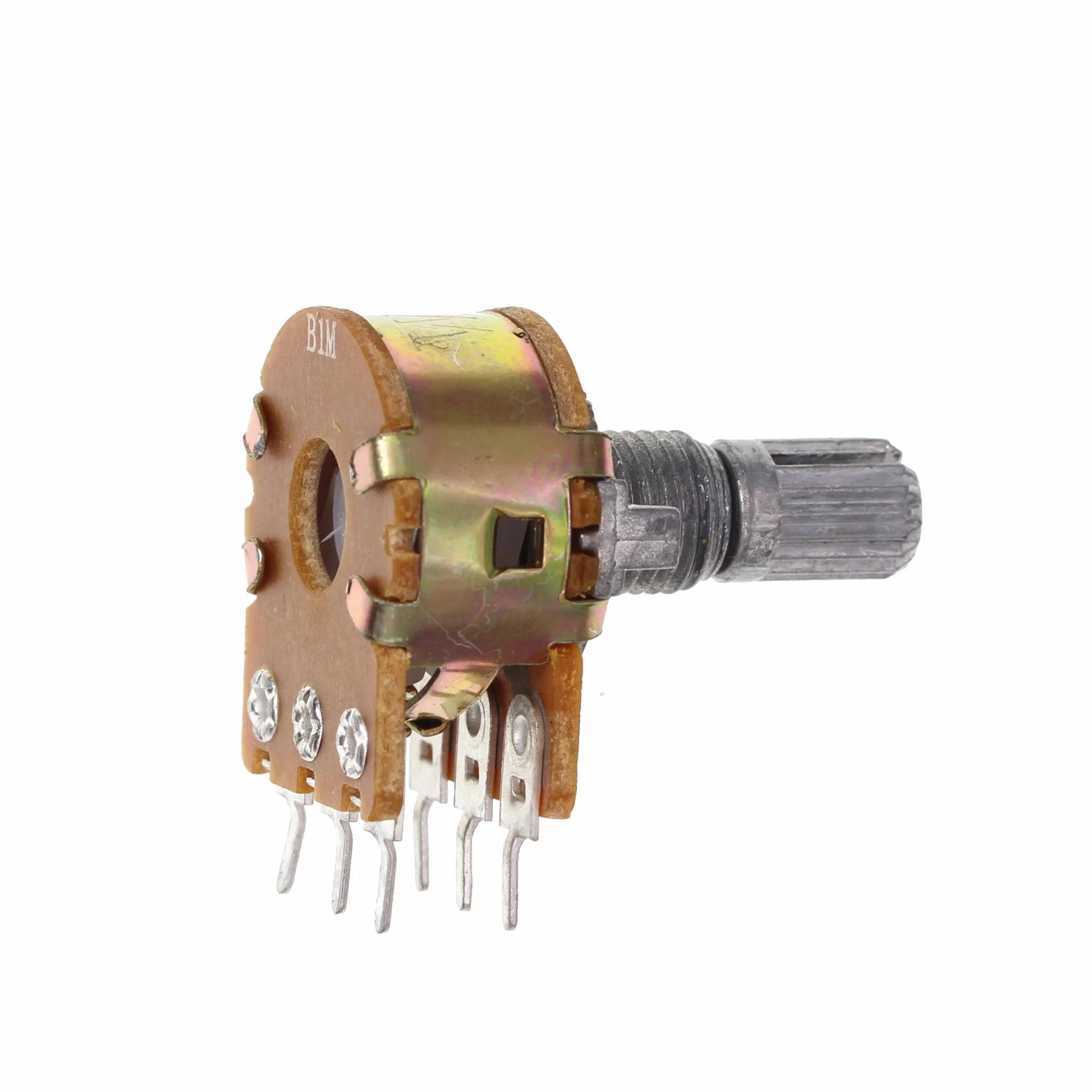 (Confezione di 10) WH148 Potenziometro orizzontale a doppia banda 6 pin B1M 1M Ohm Resistori variabili Albero zigrinato da 15 mm Cappucci manopola in lega di alluminio