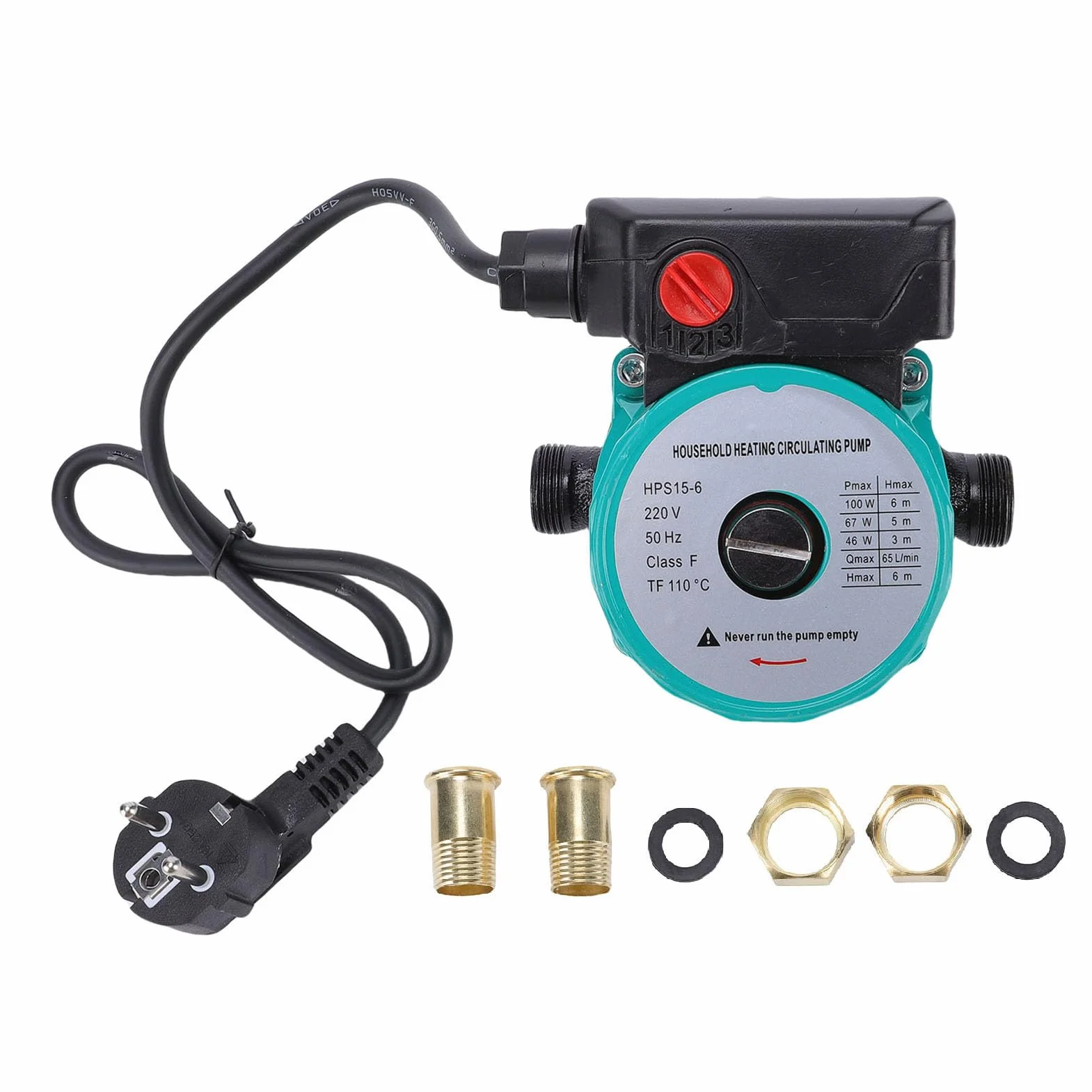 Cocoarm Pompa di Ricircolo dell'acqua Calda, Pompa di Circolazione dell'acqua in Ghisa con Controllo a 3 velocità 46W 67W 100W 65L Min 6m Prevalenza NPT 1in per di Riscaldamento Elettrico Uso