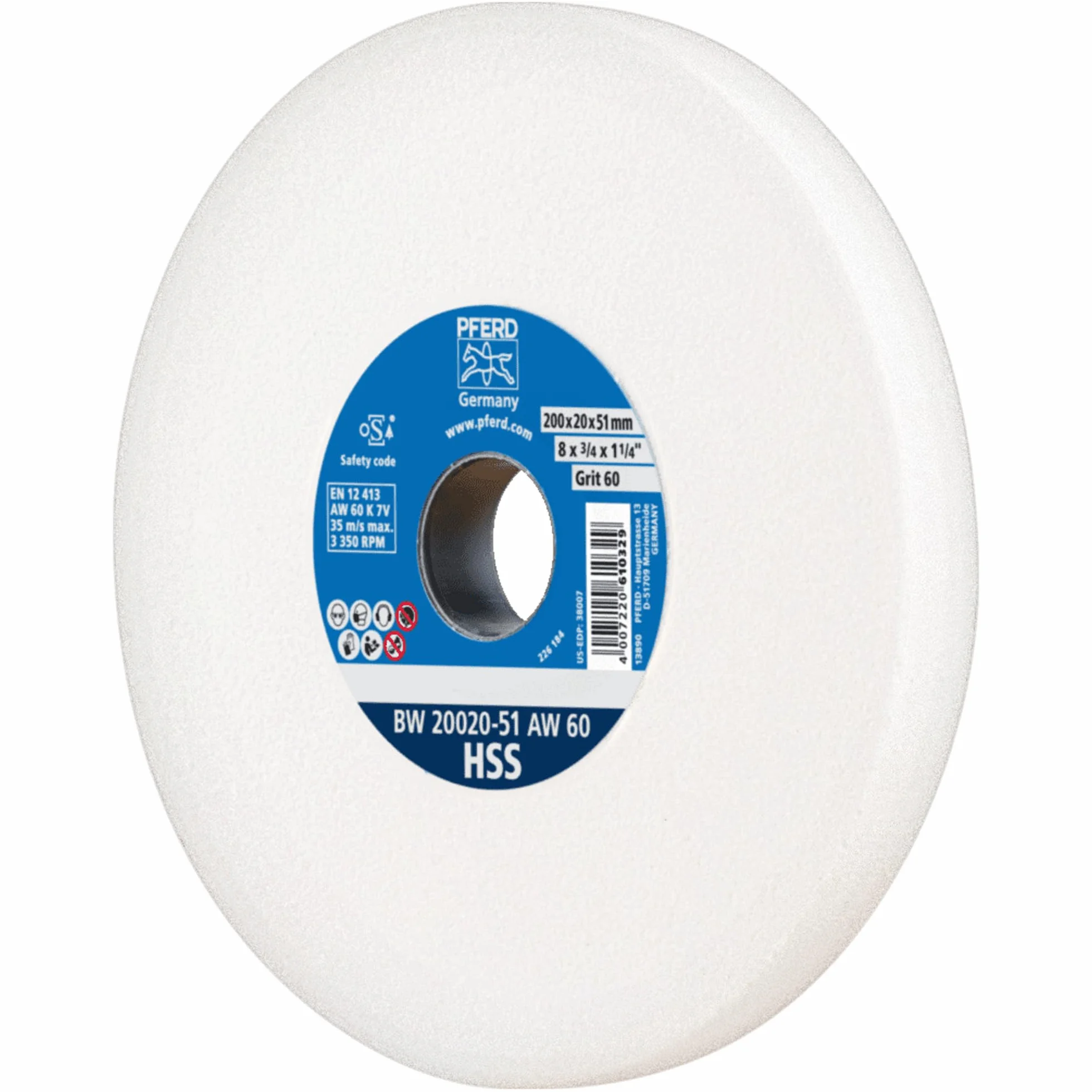 PFERD Disco abrasivo HSS, 200 x 20 x 32, A60, 39008437 - Disco abrasivo medio duro per affilare punte HSS con manicotti di riduzione (25/20/16 mm)