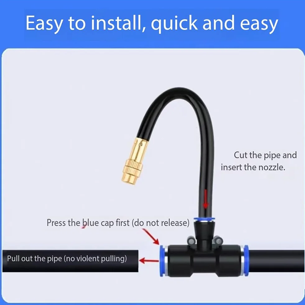 Ugello spruzzatore con raccordo a T Ugello nebulizzatore d'acqua Tubo flessibile Strumento per l'irrigazione delle piante resistente all'usura per sistemi di irrigazione Ugello atomizzatore + cinghi
