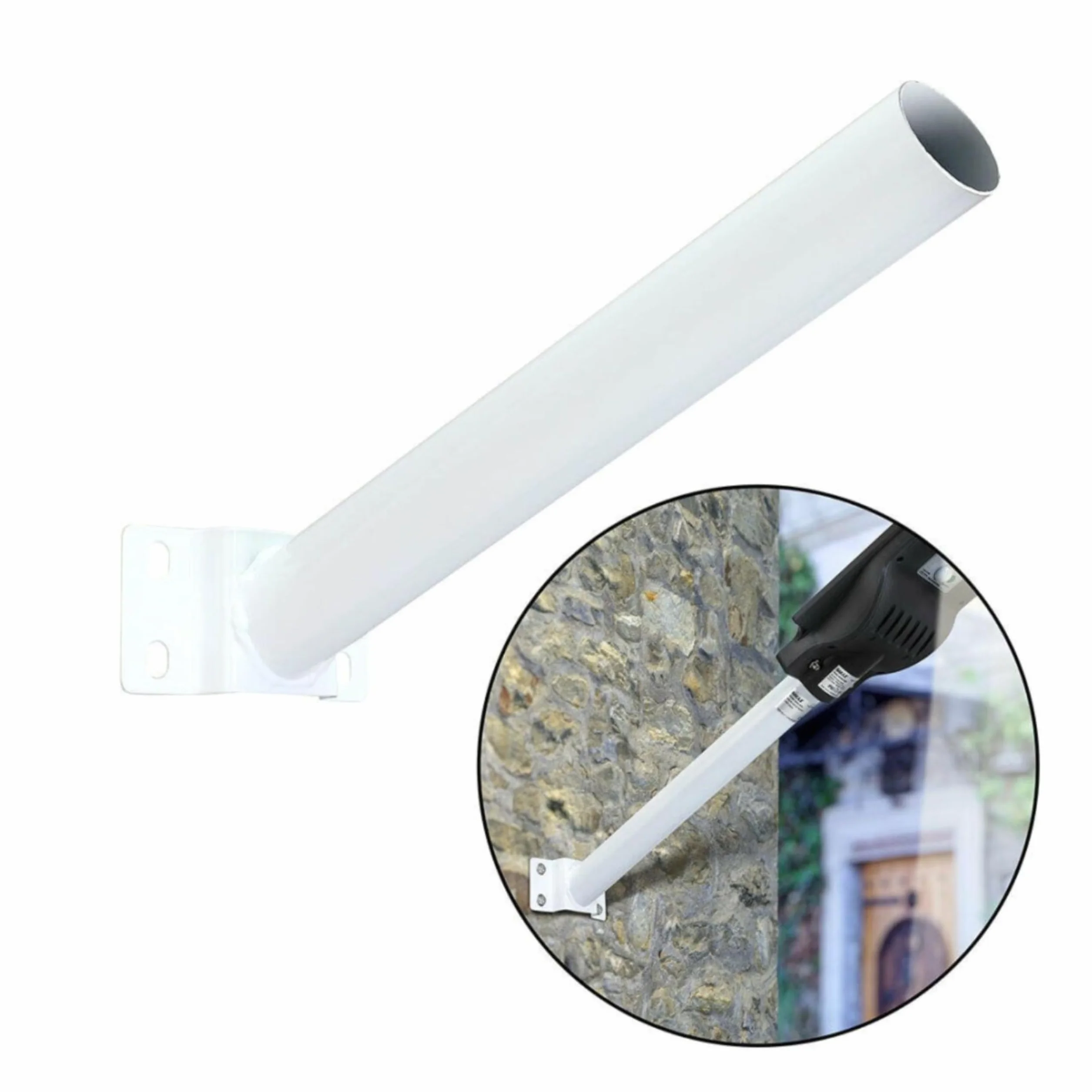 YASTA Palo Per Lampione Solare 48 Cm Staffa Bianca Per Lampione Stradale Palo Antenna TV Supporto Per Faro Led Da Esterno Stradale Braccio Per Muro Parete (2)