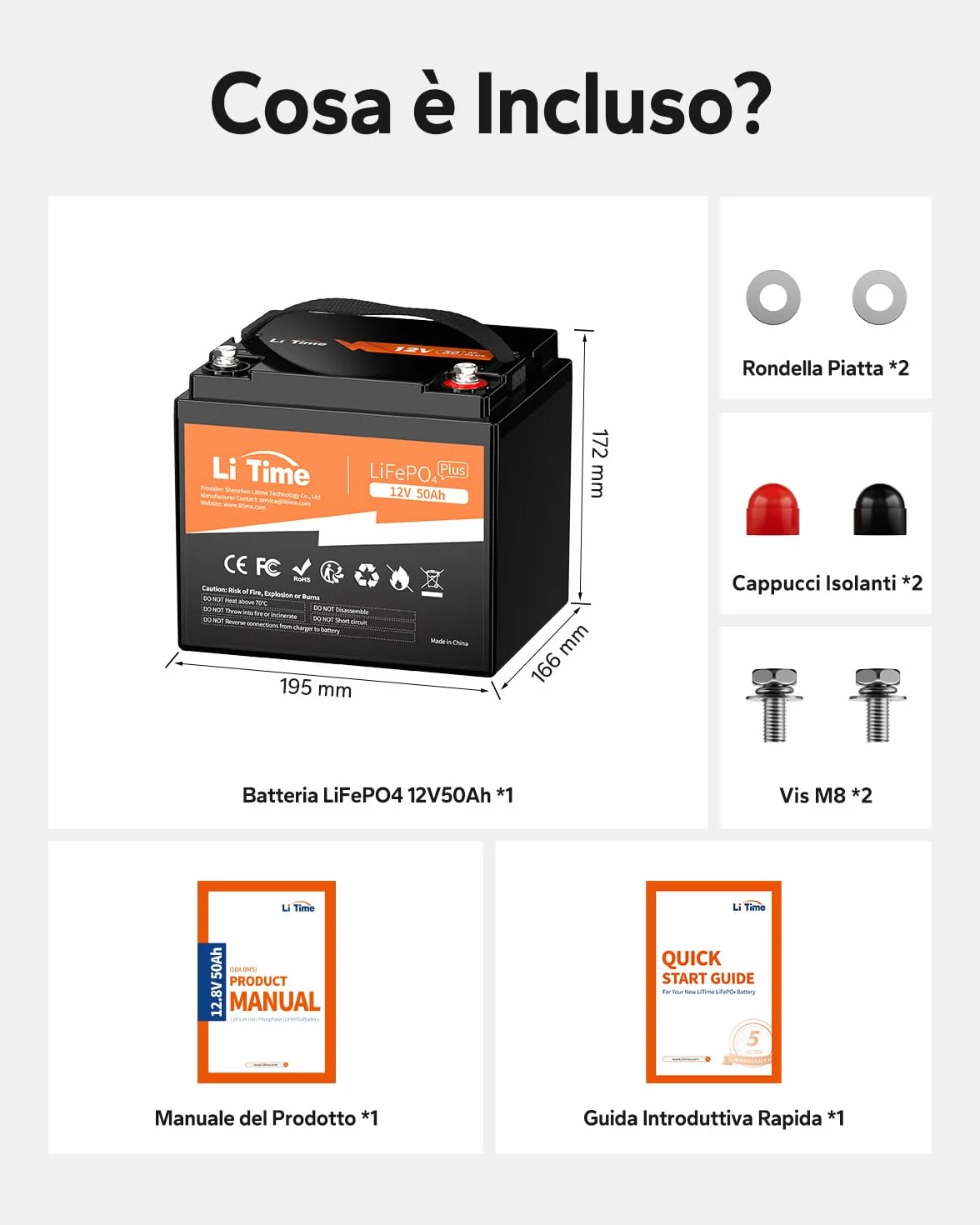 LiTime Batteria Litio 12V 50Ah, Batteria al Litio 12V Con Più Di 4000+ Cicli, 10 Anni Di Vita Utile, Batteria Lifepo4 Ideale Per Barche, Trolling Motor, Campeggio