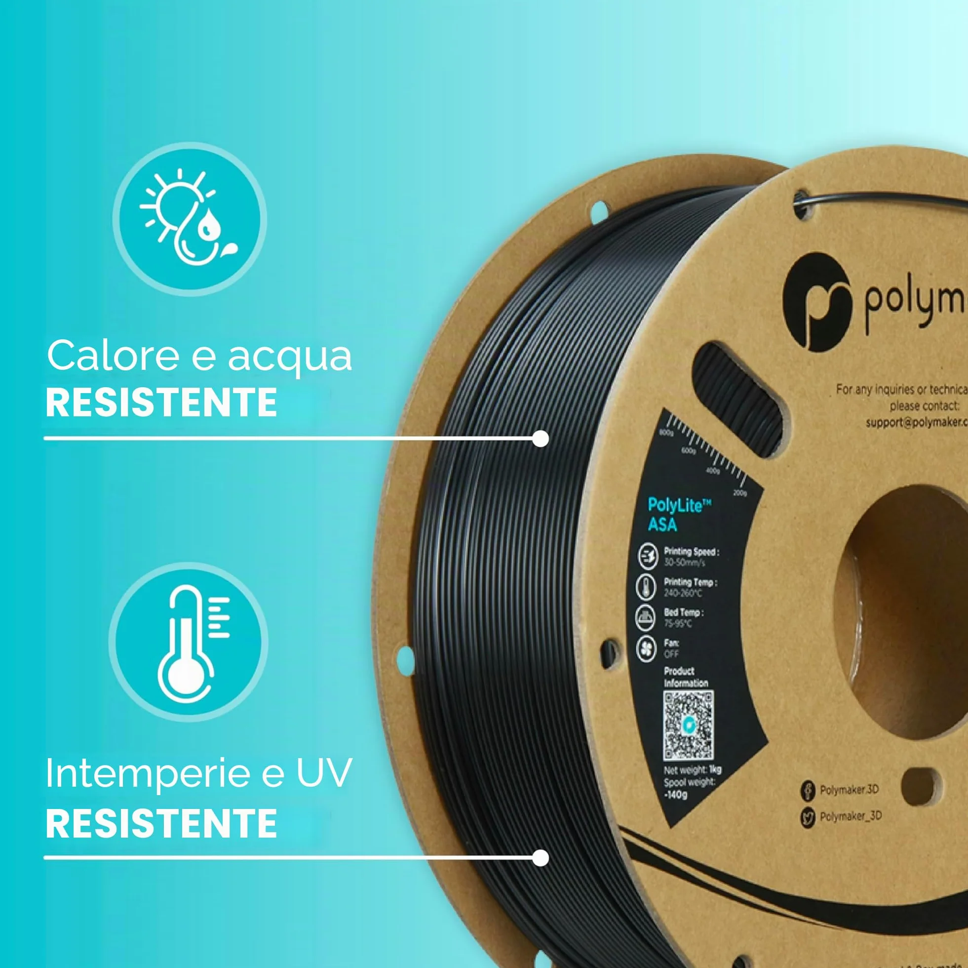 Polymaker PolyLite ASA Nero 1.75mm 1kg