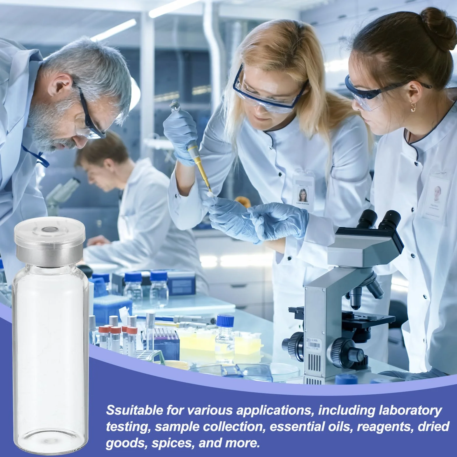 PATIKIL 20ml Fiale 8 Pacco Laboratorio Vuote Fiale con Butile Gomma Tappo e pinze Superiore Tappi Borosilicato Vetro Fiala Trasparente