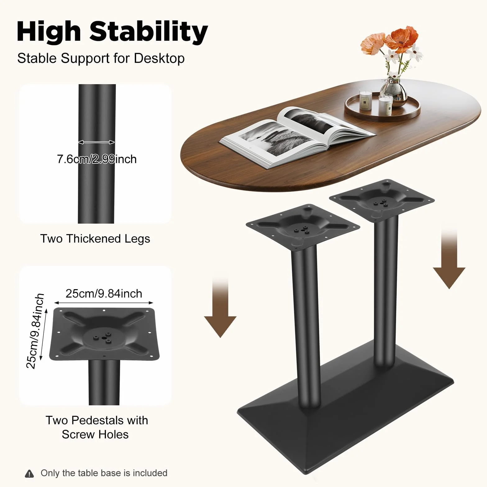 Telaio da tavolo doppio in acciaio da 72 cm – Base da tavolo con 4 viti di livellamento e capacità di carico 800 kg, verniciato a polvere nero (piastra di base 70 x 40 cm) per ristoranti, uffici e