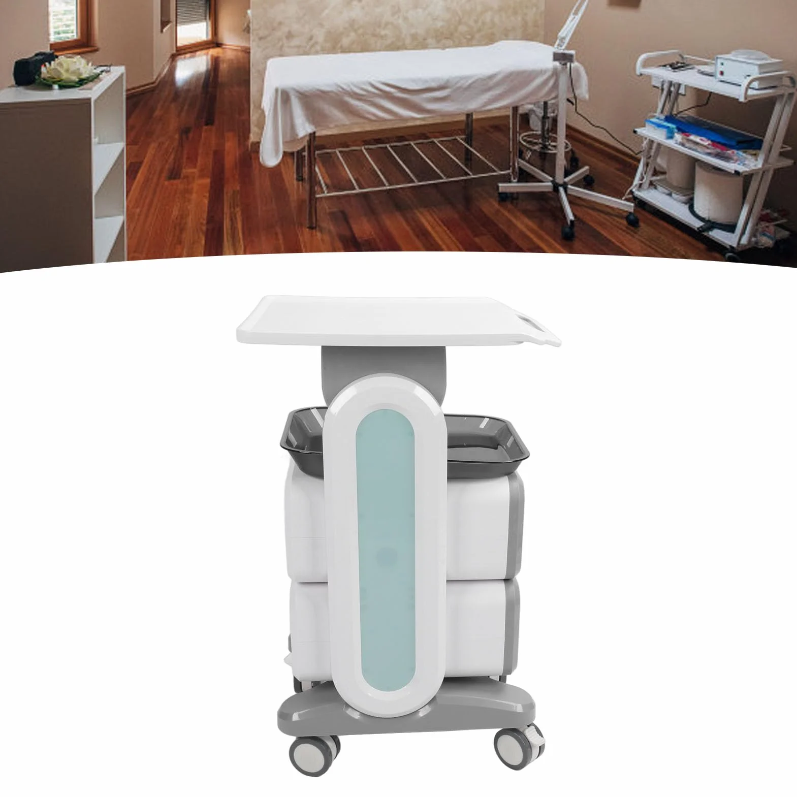 Carrello Medico Mobile con Doppi Cassetti, capacità di Carico di 50 Kg, Design Ergonomico, Ampio Spazio di Archiviazione, per Clinica del Salone di Bellezza
