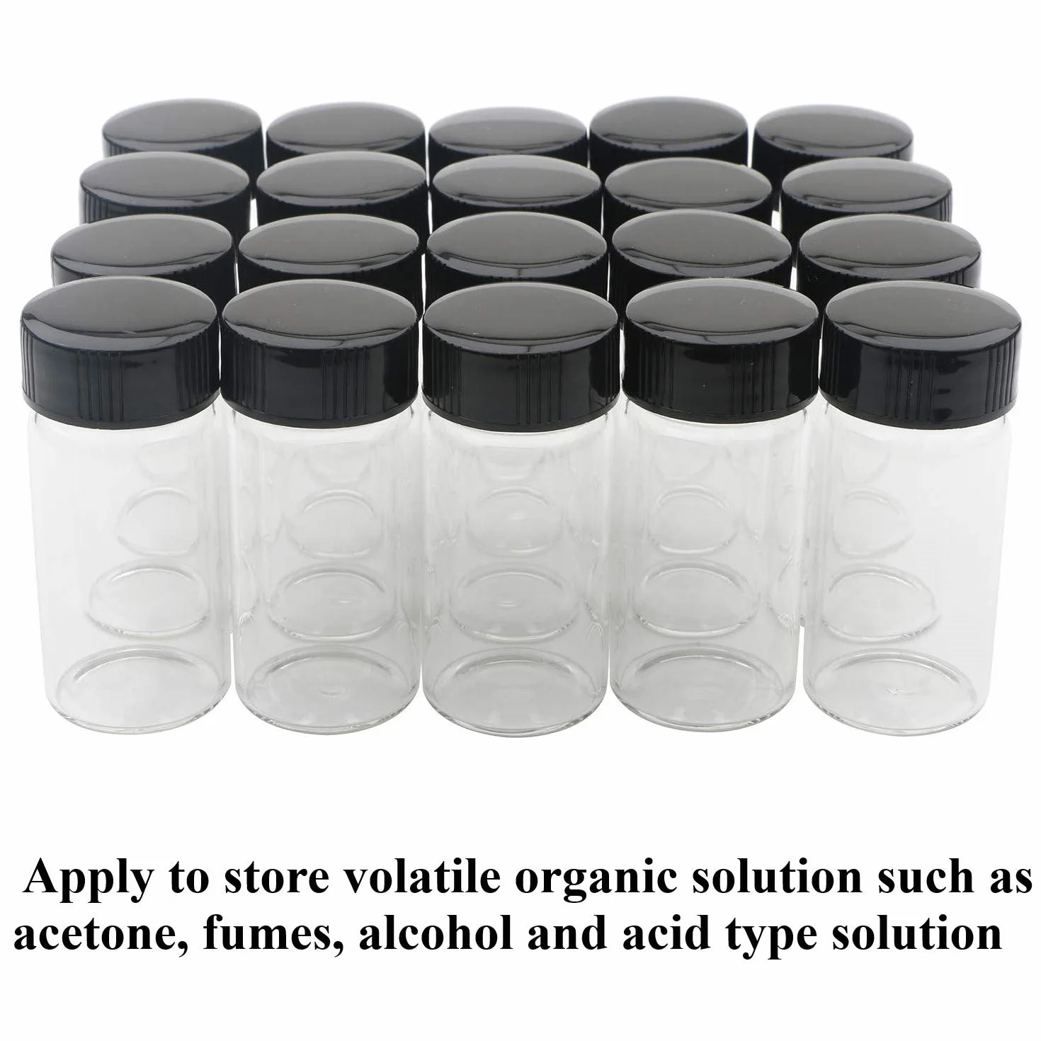 KAHEIGN 20Pcs Fiale di Vetro Trasparente, 20ml 2/3 Oz Bottiglie di Vetro Campione con Tappo Nero a Vite in Plastica Contenitore Trasparente per Fiale da Laboratorio