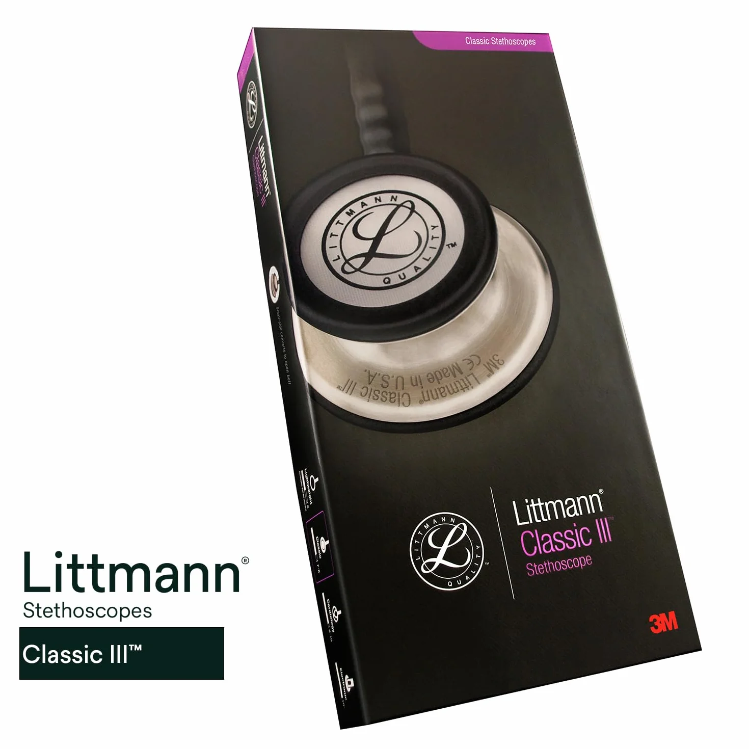 3M Littmann Classic III Stetoscopio per monitoraggio, tubo auricolare blu Caraibi, 69 cm