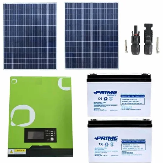 KIT FOTOVOLTAICO 1KW PANNELLO SOLARE 200WATT BATTERIA 100AH INVERTER MPPT 12V