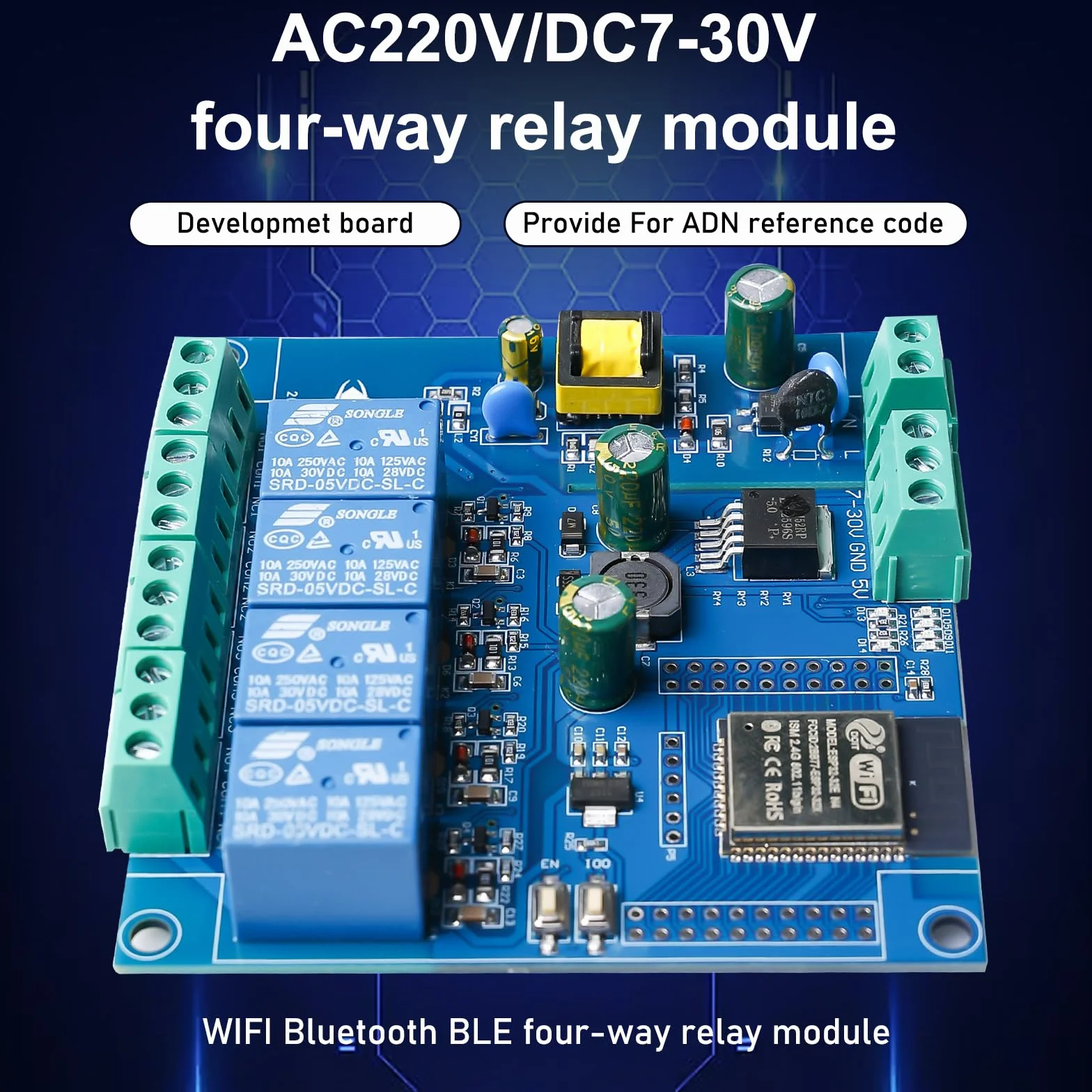 ESP Modulo relè a 4 canali con ESP-32 WiFi Bluetooth, DC5-30V/AC220V, scheda di sviluppo per progetti fai da te Smart Home & IoT, facile programmazione con Arduino IDE