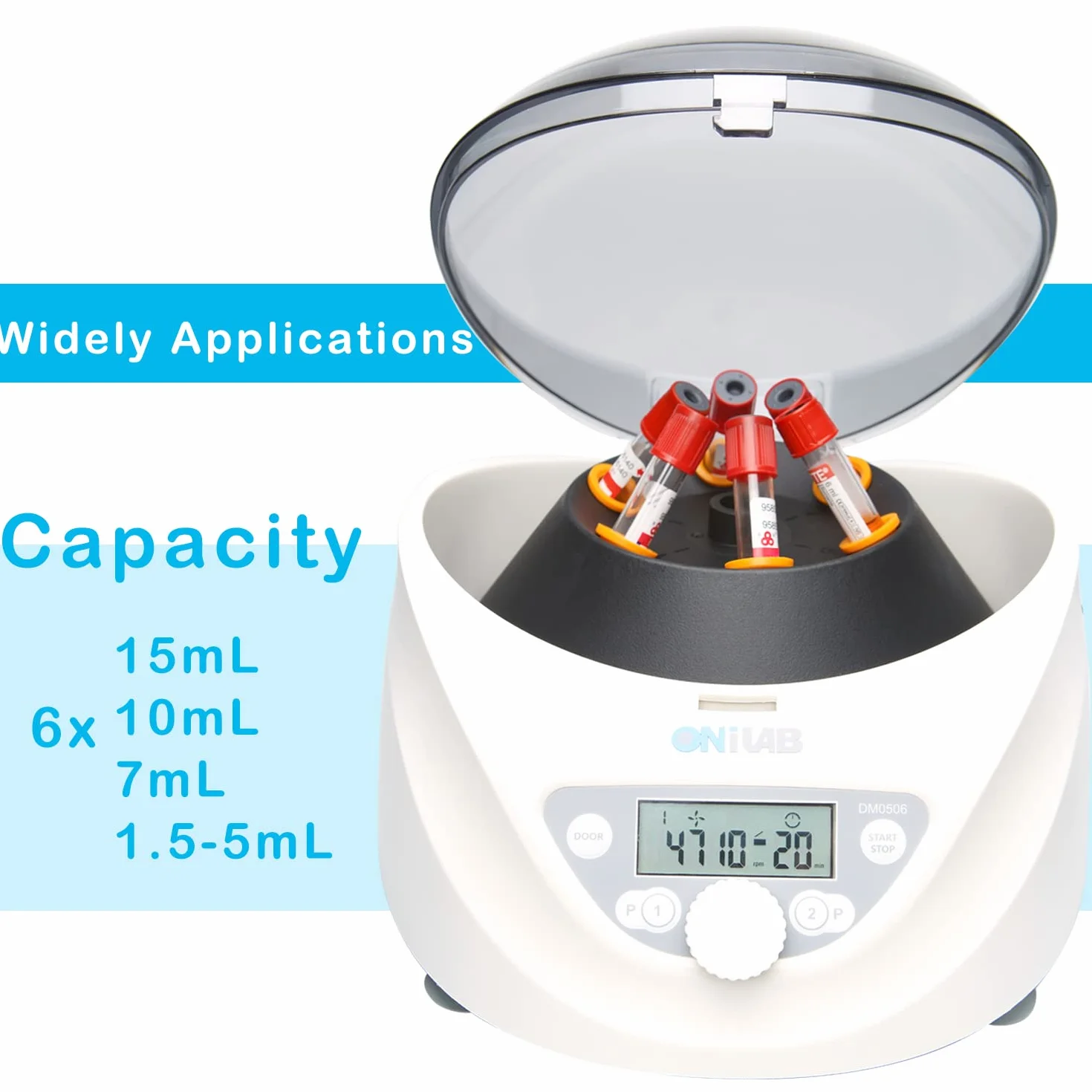 ONiLAB Laboratorio PRP centrifuga da tavolo, 6 x 15 mL/10 mL/7 ml/1,5 – 5 ml, 300 – 5000 rpm (max. 2600 xg RCF), LCD Digital Desktop Lab Centrifuga Timer 30 sec-99 min, due programmi di avvio rapido