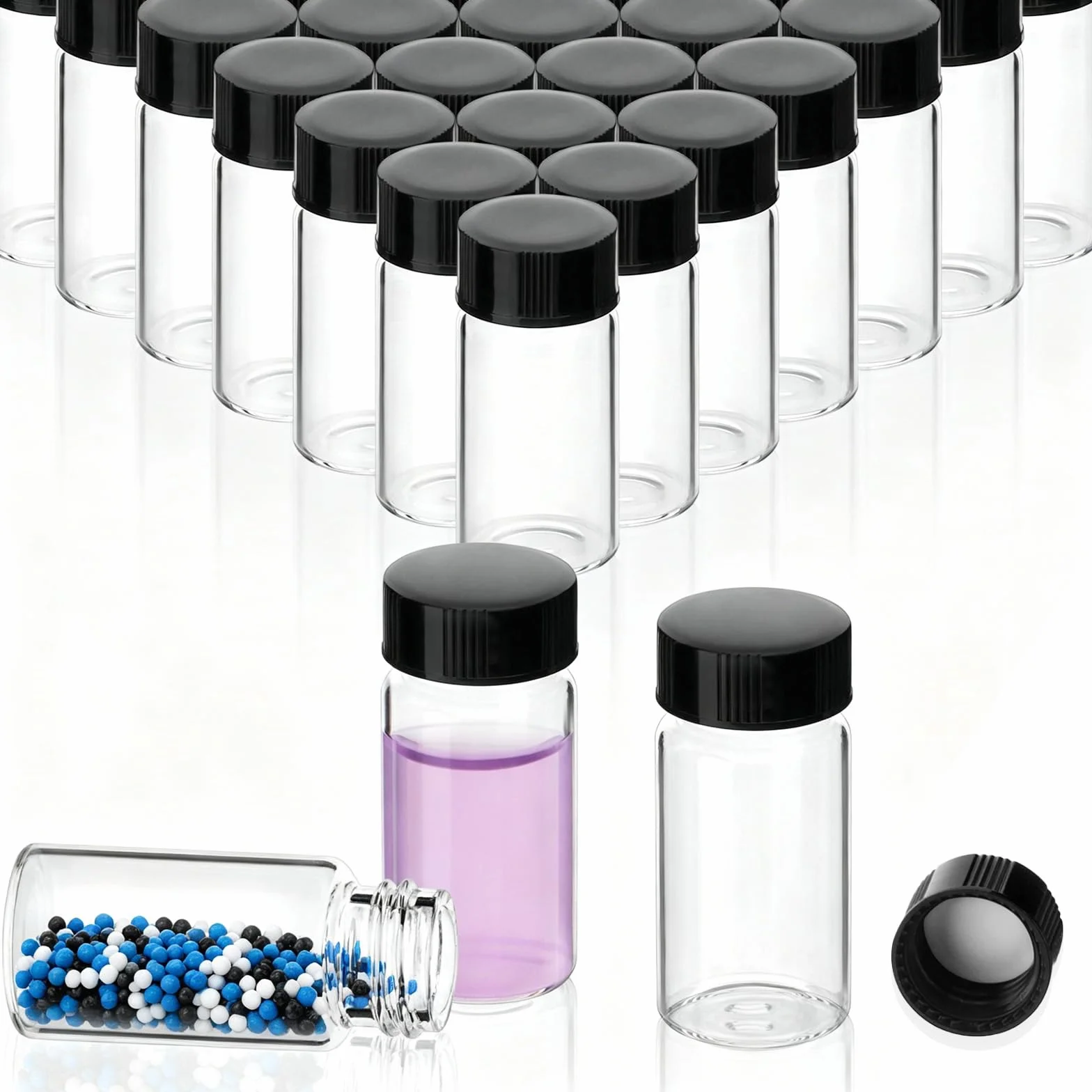 Bottiglie di vetro da 20 ml con tappi a vite laboratorio chiaro campione di liquido bottiglie per olio essenziale, profumo, farmaci, reagente, olio di unzione, confezione da 50
