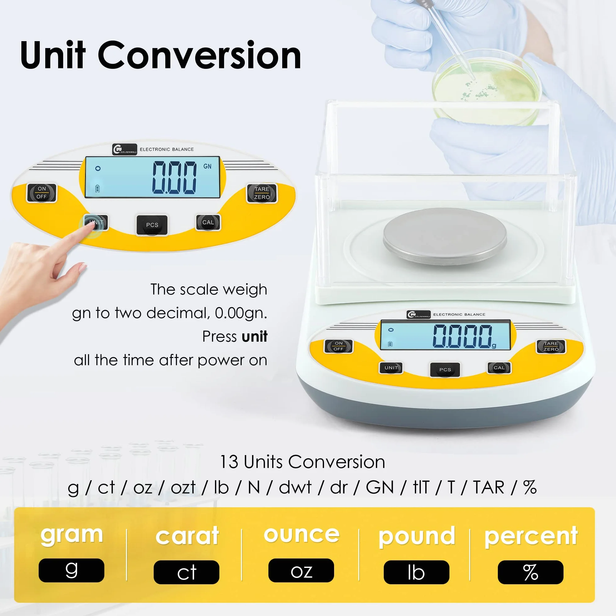 CGOLDENWALL Bilancia da laboratorio 0,001 g, bilancia analitica digitale per gioielli, bilancia scientifica elettronica di precisione, 1 mg, 110 V (500 g, 0,001 g)