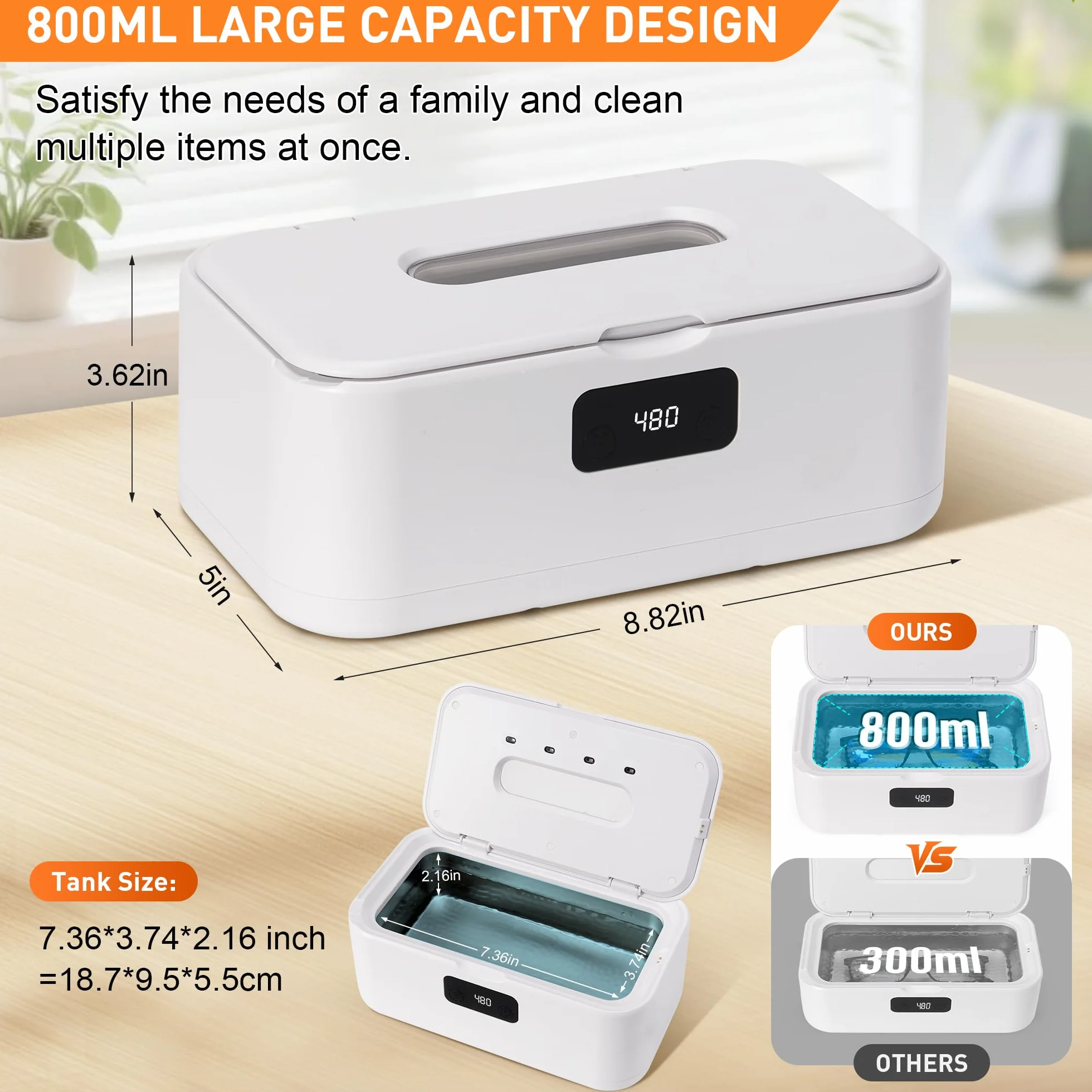 Pulitore Ultrasuoni Gioielli Occhiali - 49000Hz | 800ML | Lampada UV Ultrasonic Cleaner con 5 Timer Digitale - Ultrasonic Cleaning Machine per Apparecchio Denti Anelli Collane