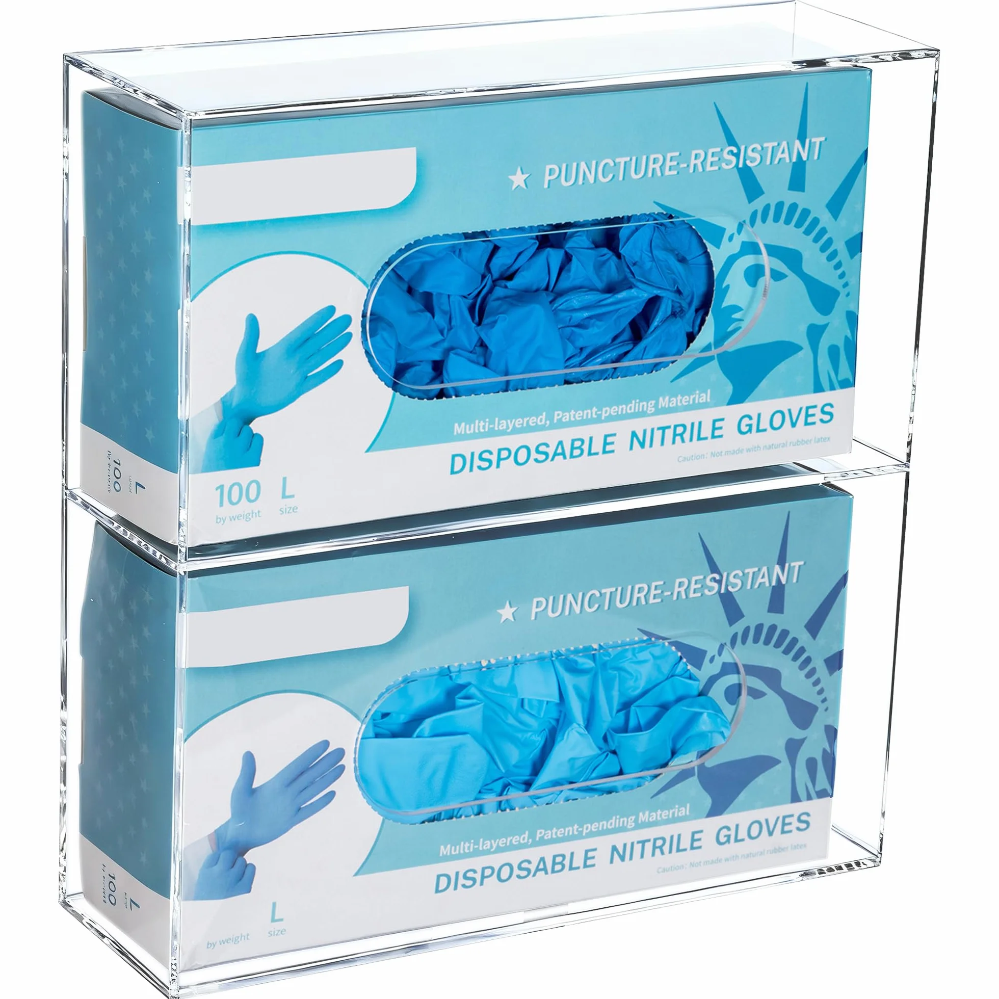 Porta dispenser per guanti in acrilico, a parete, doppio guanto per medicina, lattice, gomma, nitrile, esame, scatole per guanti usa e getta, per tessuti, trasparente