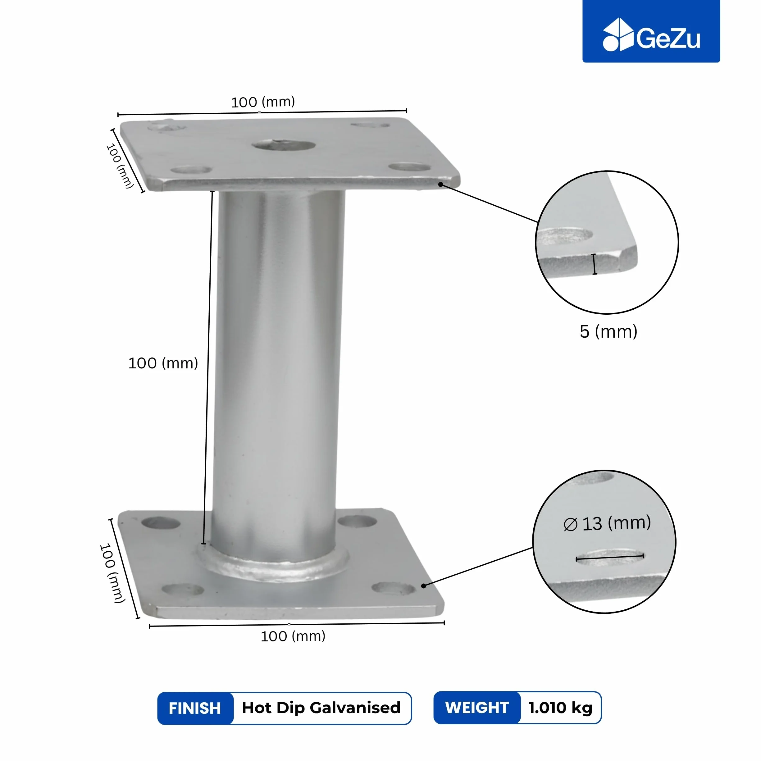 GeZu Impex Supporto per Pali 100 x 100 mm Set di 4 Ancoraggi per Pali Zincati a Caldo Supporto Heavy Duty Base Elevata