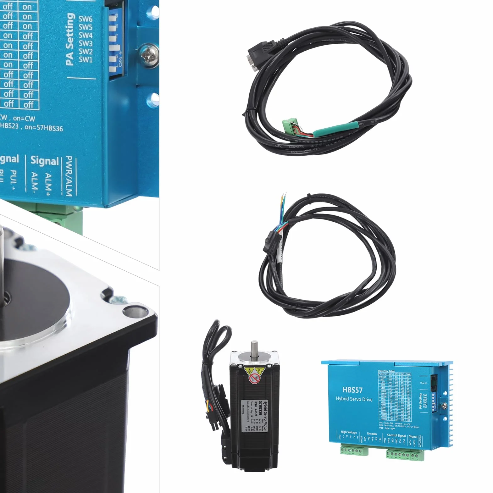 Motore passo-passo Driver HBS57, Closed Loop CNC Stepper Motor Driver + Motore 57HBS30, 3.6Nm, DC24-60V