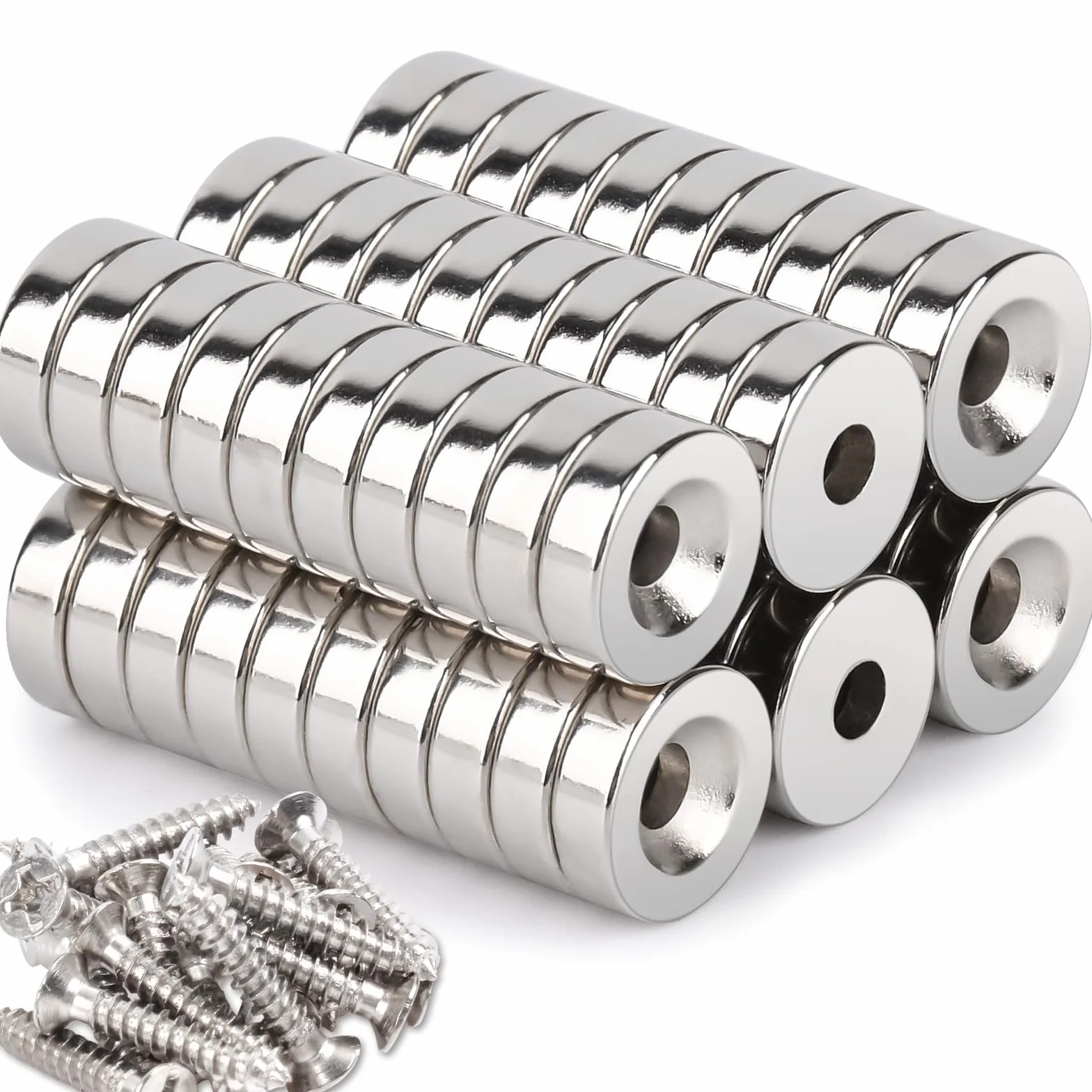 Magneti al Neodimio 10x3mm con Foro per Viti, Diametro di Affossamento 3mm, 60 Pezzi, Rotondi Piatti per Bacheca Frigorifero
