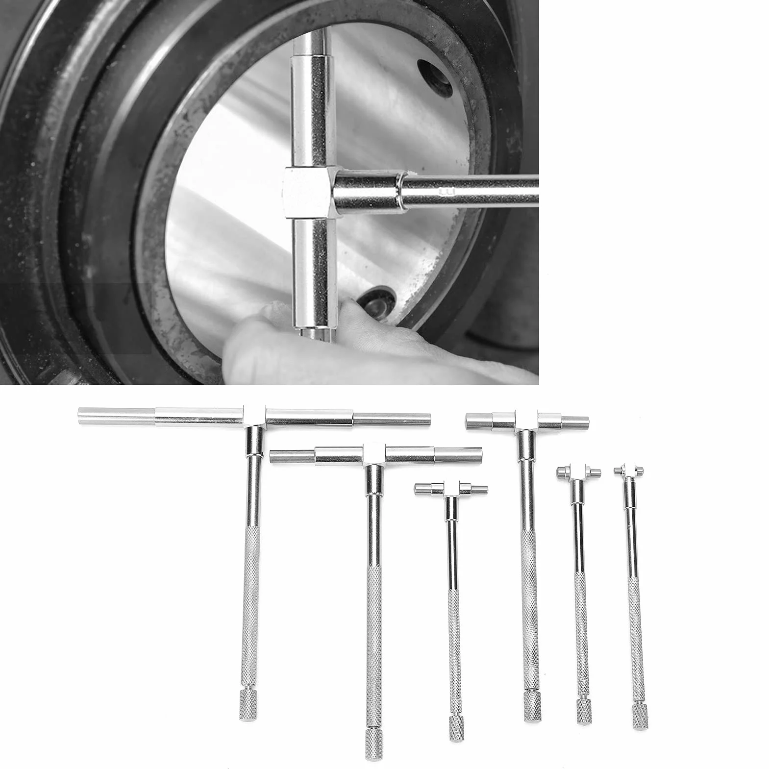 Set di misuratori telescopici, set di misuratori di diametro interno di precisione regolabile da 6 pezzi a forma di T per misurazioni rapide all'interno dei fori