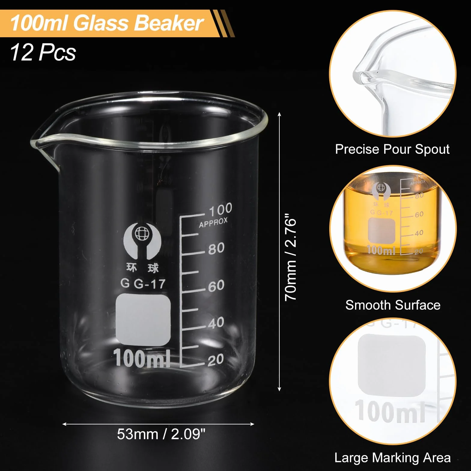 PATIKIL 100ml Basso Forma Vetro Secchiello, 12pz 3.3 Vetro Borosilicato Vetro Graduato Stampato Bilancia Misuratore Tazze con Beccuccio per Cucina Laboratorio Liquidi