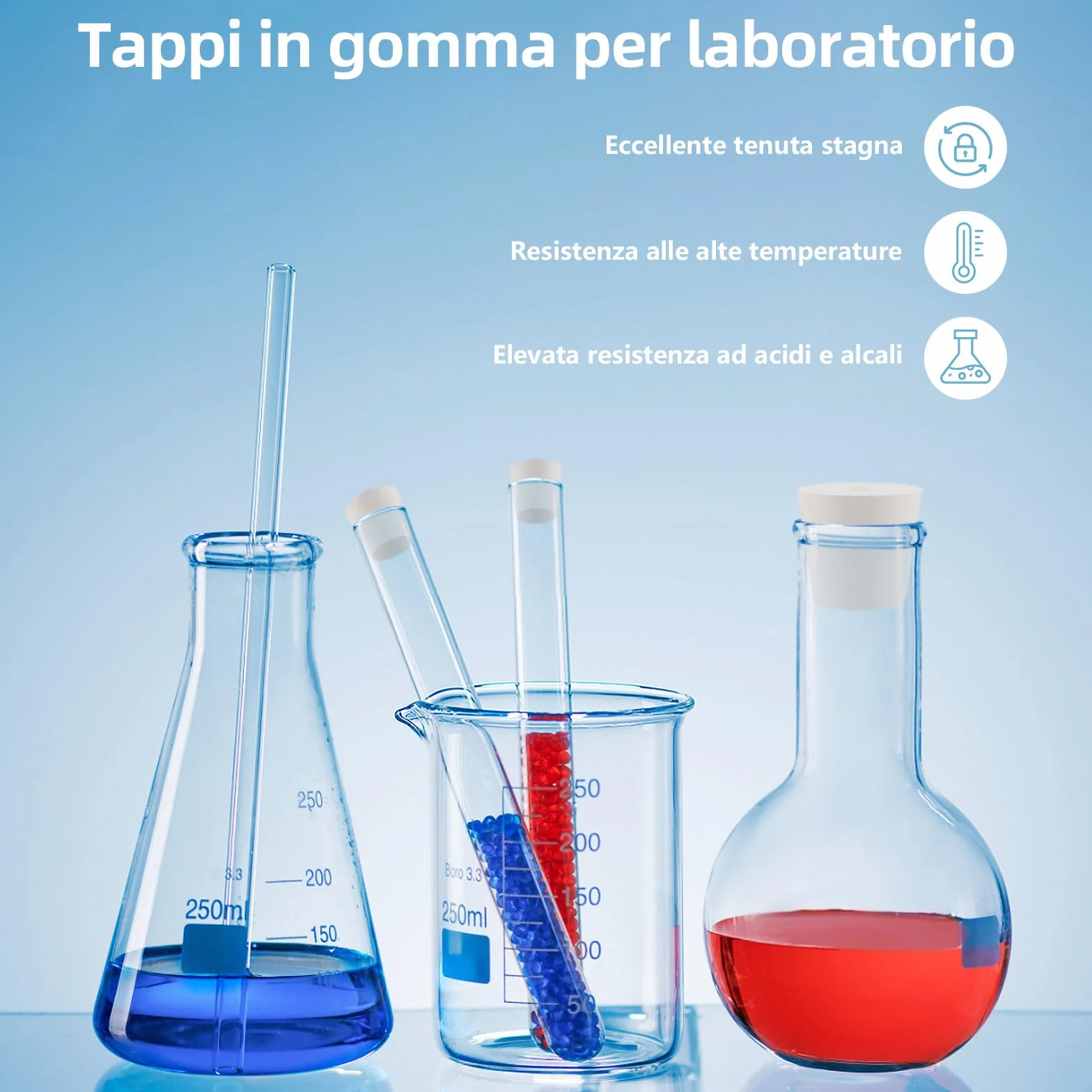 Set da 32 Tappi in Gomma Conico Bianco 13 Misure Tenuta Stagna per Laboratorio Riusabile