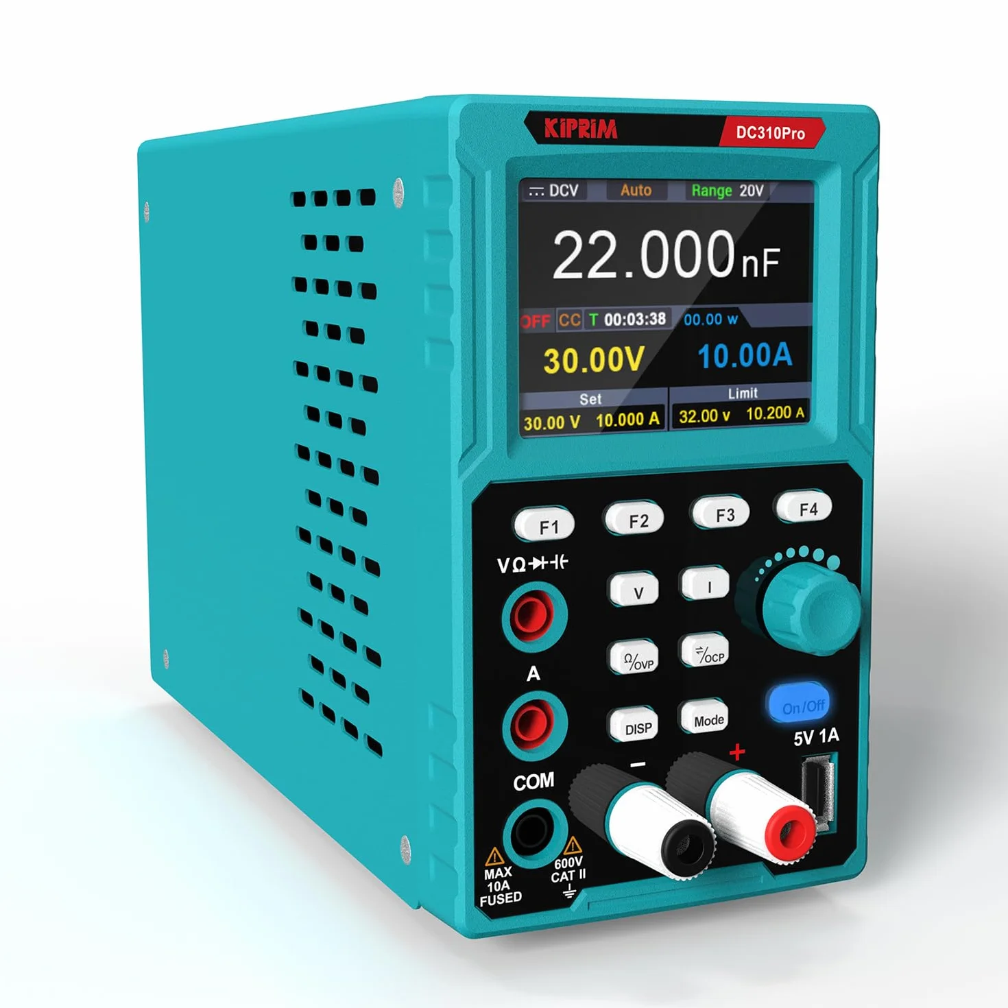 Kiprim 2 in 1 Alimentatore da Banco Programmabile e Multimetro (0-30 V, 0-10 A) Alimentatore da Laboratorio DC310Pro con Memoria Dati, alta Precisione, OCP, OVP, Software per PC e Ricarica USB