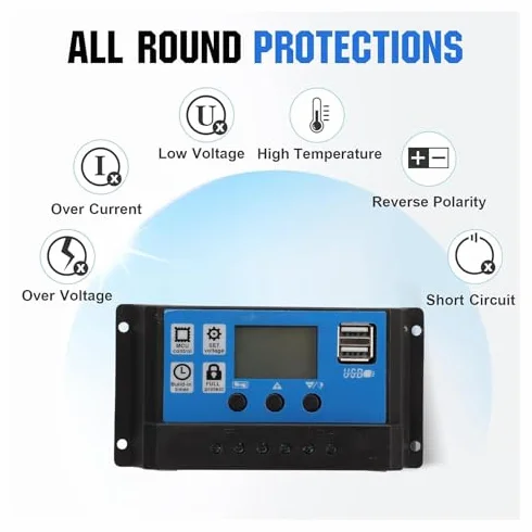 Kit panneau solaire 15W, avec régulateur de charge PWM 50A 12V/24V, panneau solaire haute efficacité pour bateau, caravane, camping-car et autres applications hors réseau
