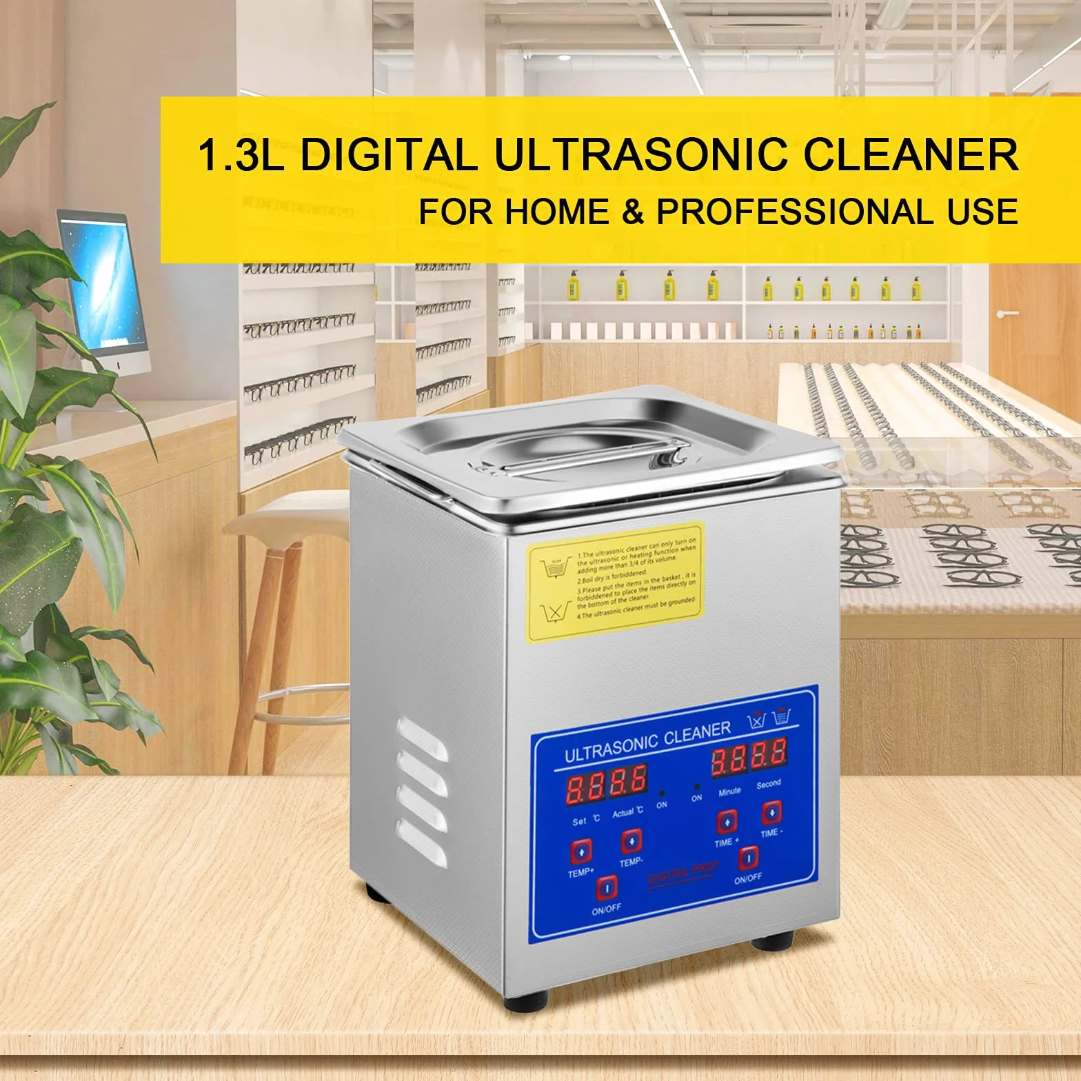 VEVOR Pulitore a Ultrasuoni 18 x 16,5 x 21,2 cm Pulitore a Ultrasuoni per Parti 1,3 Litri con Temporizzatore di Riscaldamento, Impostazione del Tempo da 0 a 30 Minuti, con Schermo Digitale a LED