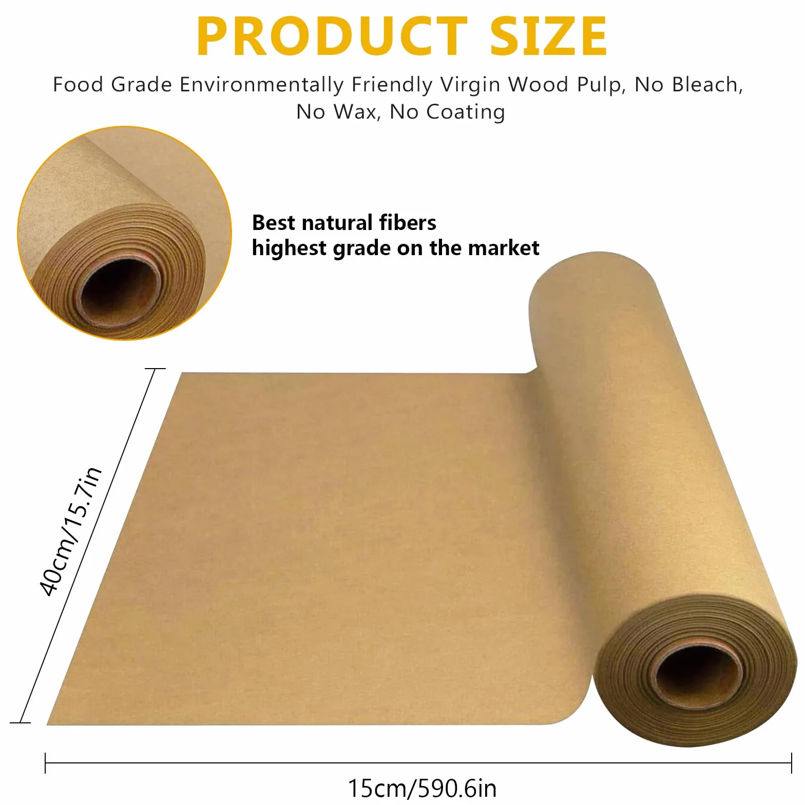 Butcher Paper Roll, Carta da Macellaio Perfetta per Affumicare Carne di Petto di Manzo, per Uso Alimentare per Grigliate, Grigliata, Cottura Perfetta di Succosi, 40 cm x 15 m, Colore Legno