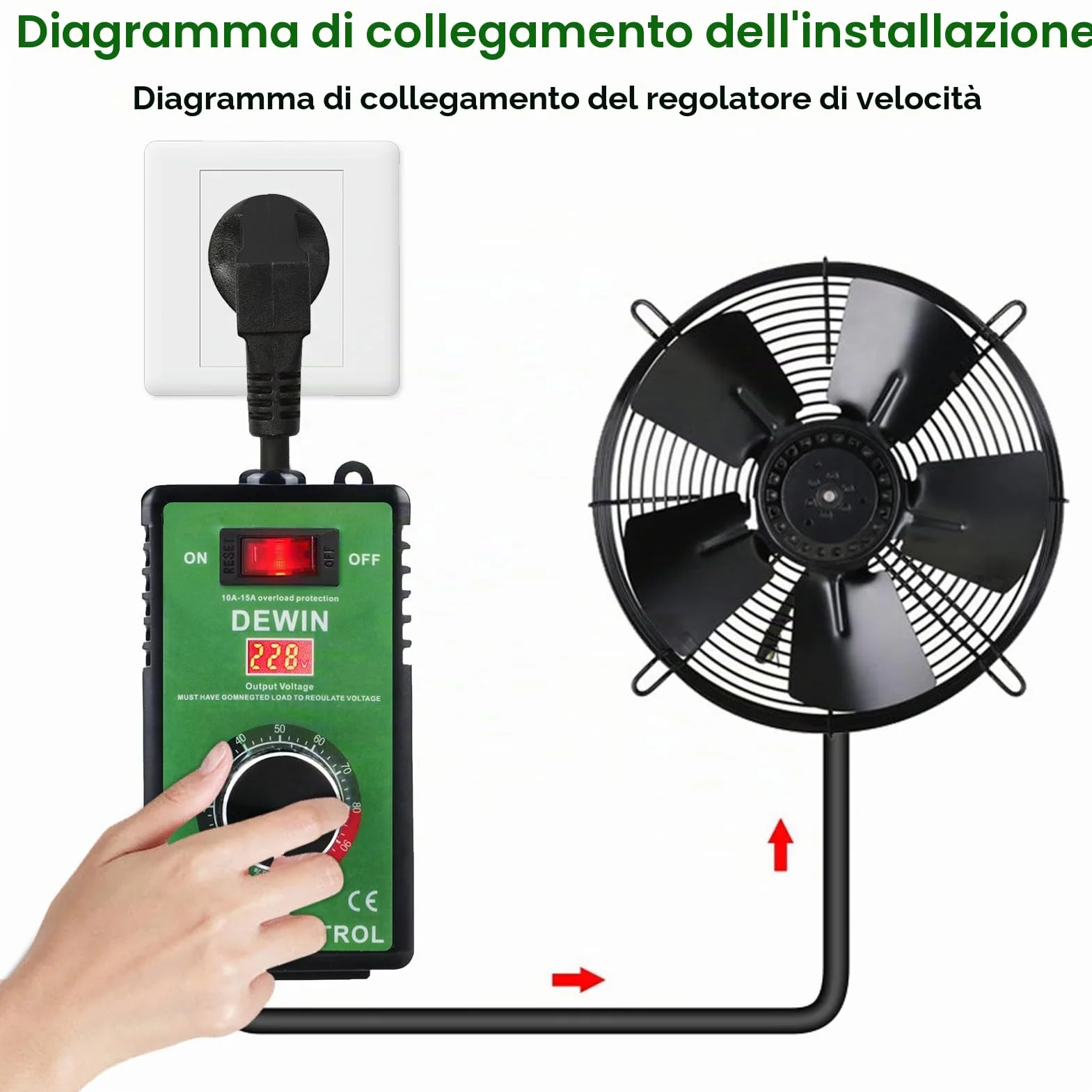 DEWIN Regolatore di velocità 220V 15A 4000W Regolatore Velocita Trapano Regolatore di Tensione Dimmer Utilizzo per Smerigliatrice Angolare/Soffiatore Trapano a Mano