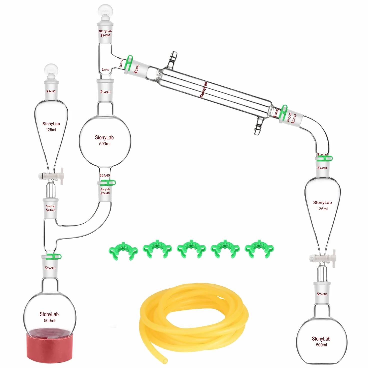 stonylab Kit di Distillazione da 500 ml, Apparecchio per Distillazione in Vetro Borosilicato per Estrazione, 24/40, Vetreria da Laboratorio