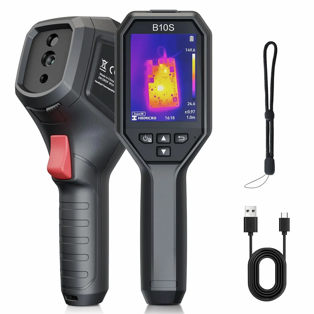Termocamera B10S T HIKMICRO Risoluzione IR 256 x 192 con Telecamera Visiva da 2MP, Telecamera Termica per Ispezione Domestica, 25 Hz, Schermo LCD con risoluzione 640×480, IP54, -20°C~550°C