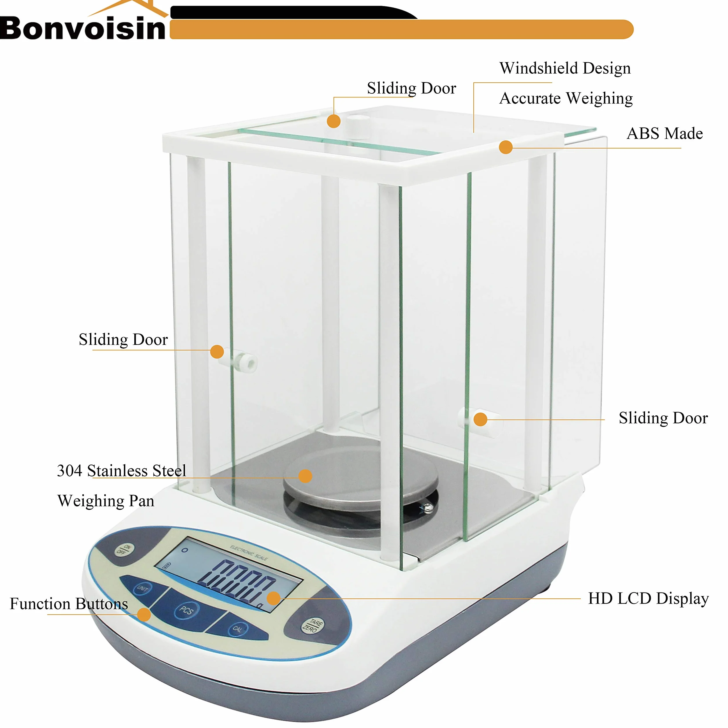 Bonvoisin Bilancia da laboratorio da 1 mg Bilancia analitica di precisione Bilancia elettronica digitale da 0,001 g Bilancia analitica Bilancia scientifica con parabrezza (500 g, 1 mg)