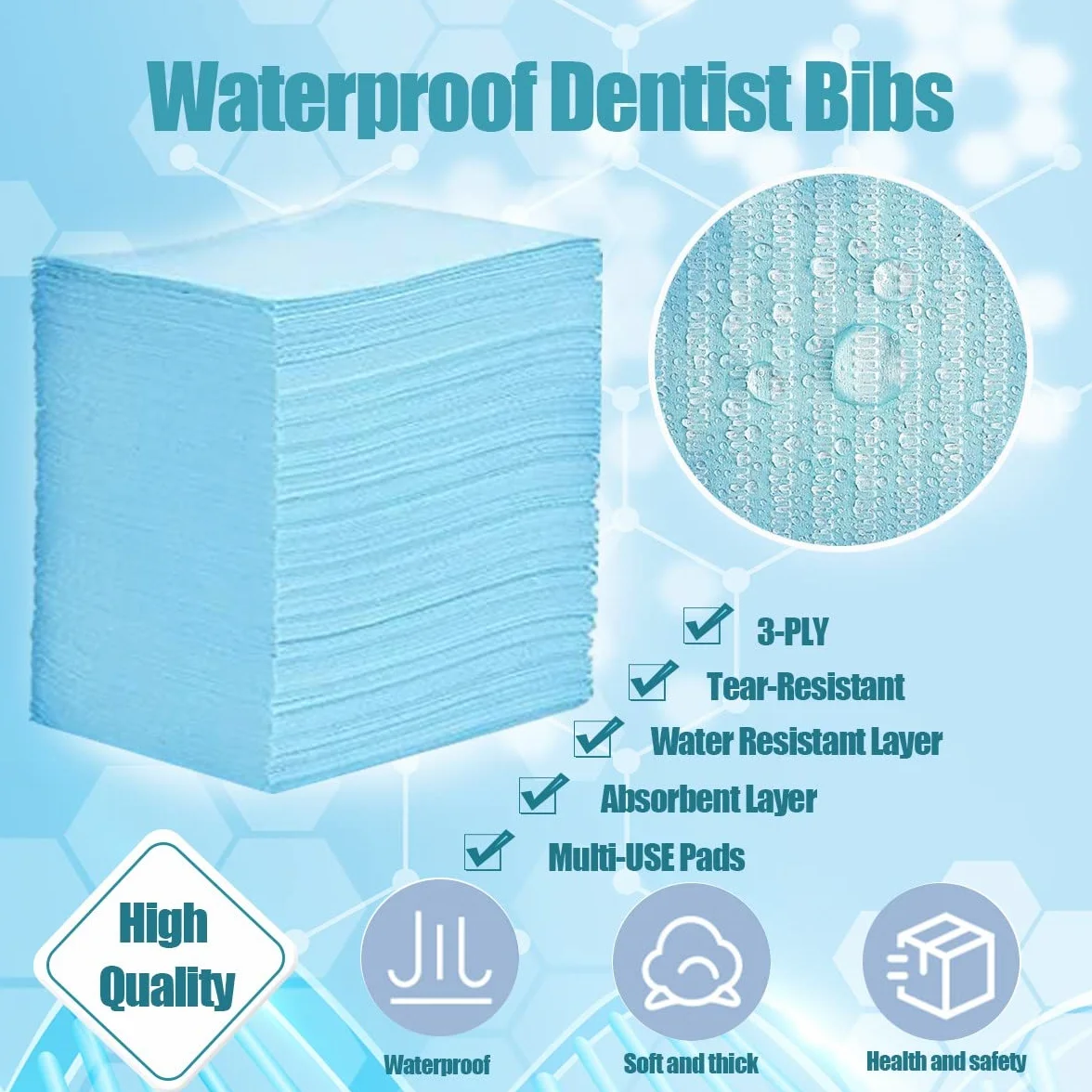 Bavaglini dentali usa e getta 33 x 45,7 cm 3 strati impermeabili