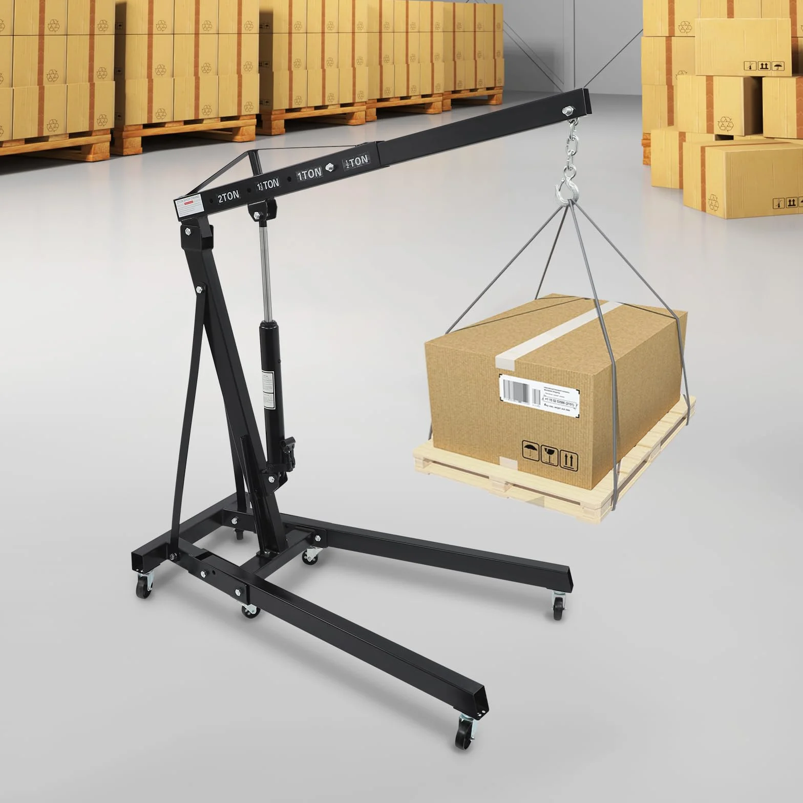 Gru pieghevole da 2 tonnellate, 148 x 90 cm, 0-210 cm, altezza di sollevamento, in acciaio al carbonio, nero, a 4 livelli, per officina, garage, auto, camion, motore