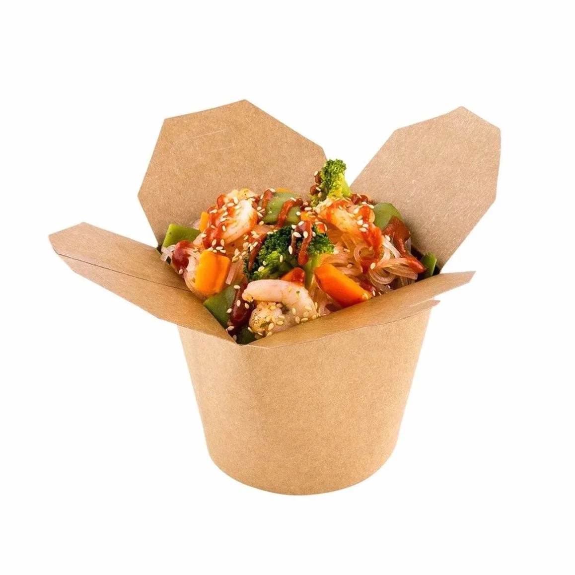 Bio Noodle Box Scatole da Asporto 480ml – 50 Pezzi Kraft Cartone con Coperchio Pieghevole