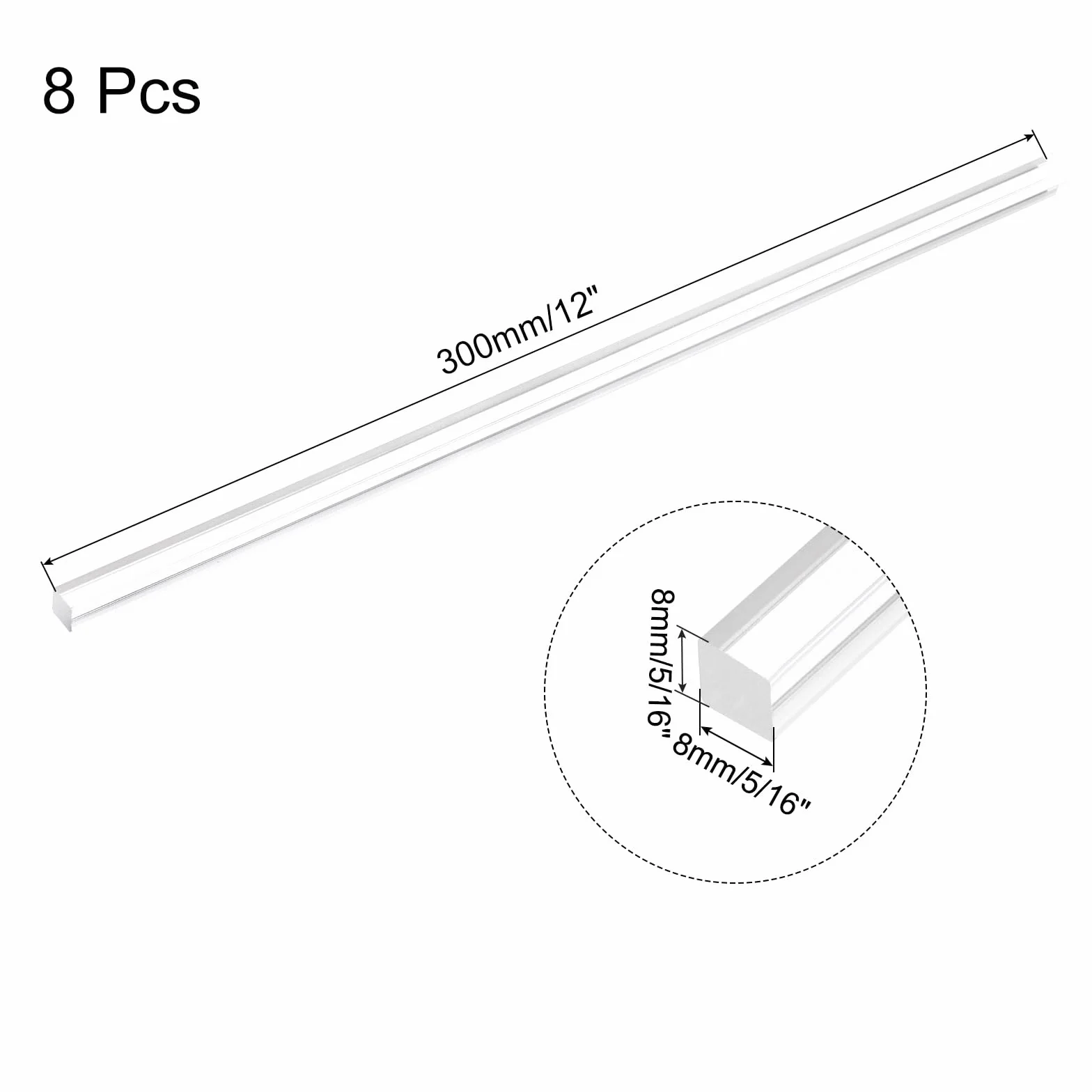 QUARKZMAN 8pz Bastoncini Quadrati in Acrilico 5/16" x 12" Trasparente 8mm x 300mm per Illuminazione