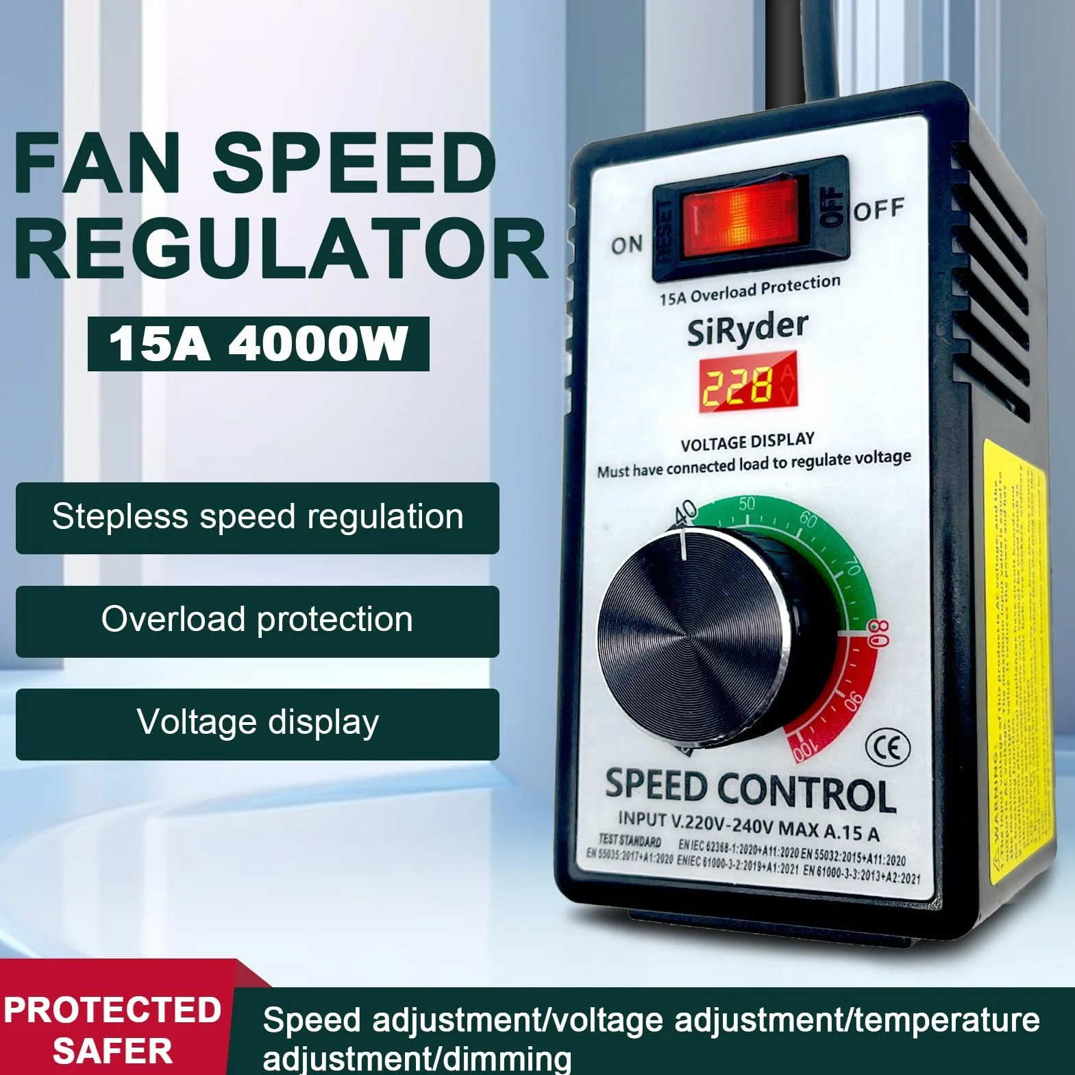 Regolatore di Tensione 220V Regolatore Velocita Motori Con Protezione Da Sovraccarico Per Smerigliatrici Angolari Asciugacapelli Trapani Portatili Seghe Circolari 10A