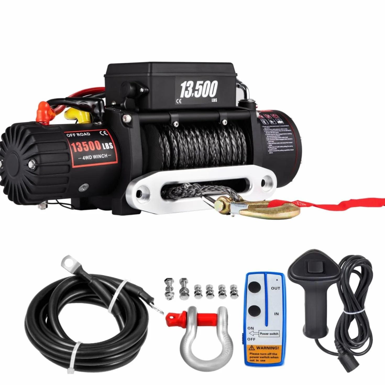 Verricello Elettrico 12V per Carichi fino a 13500LBS Verricello per Auto Verricello Elettrico Corda di Trazione 4.85KW Rimorchio Elettrico 9.5mm x 24m per Traino Fuoristrada SUV